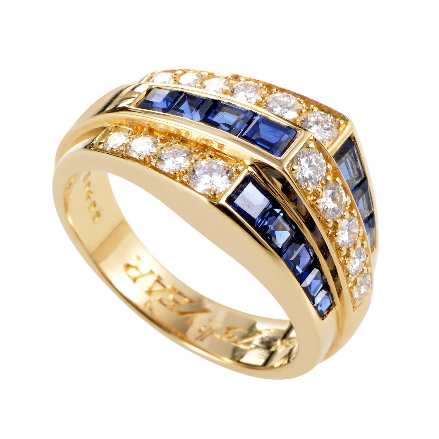Oscar Heyman Women's 18 Karat Yellow Gold Diamond and Sapphire Ring AK1B4235