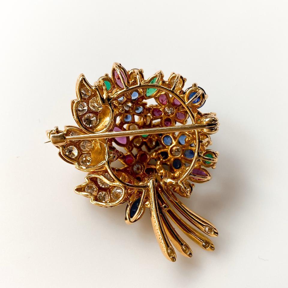 Oscar Heyman Oro Amarillo Diamante Piedra Preciosa Broche Flor Moderno en venta