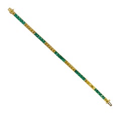 Oscar Heyman Yellow Gold Fancy Golden Yellow Diamond and Emerald Tennis Bracelet