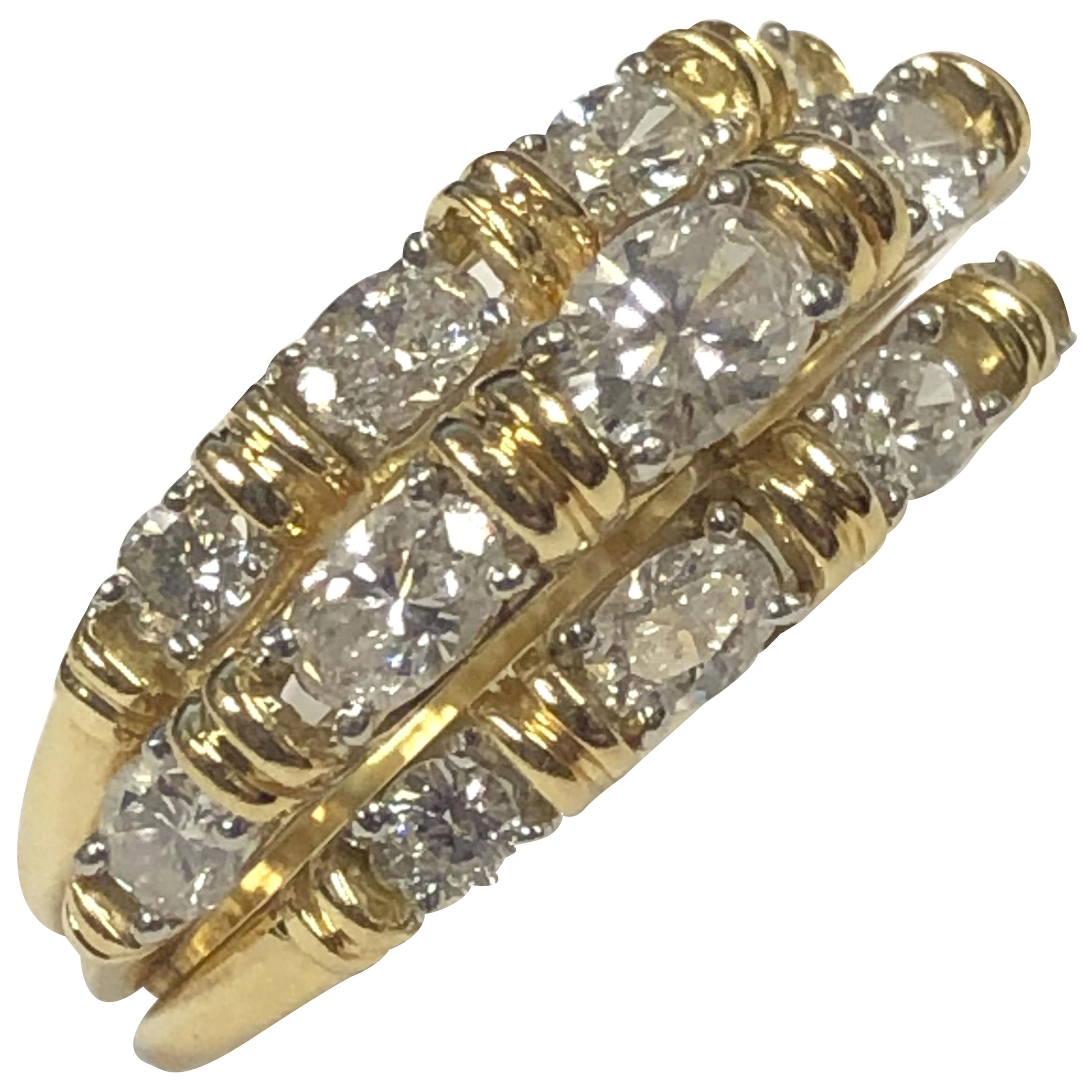 Oscar Heyman Yellow Gold Platinum and Diamond Tiered Ring