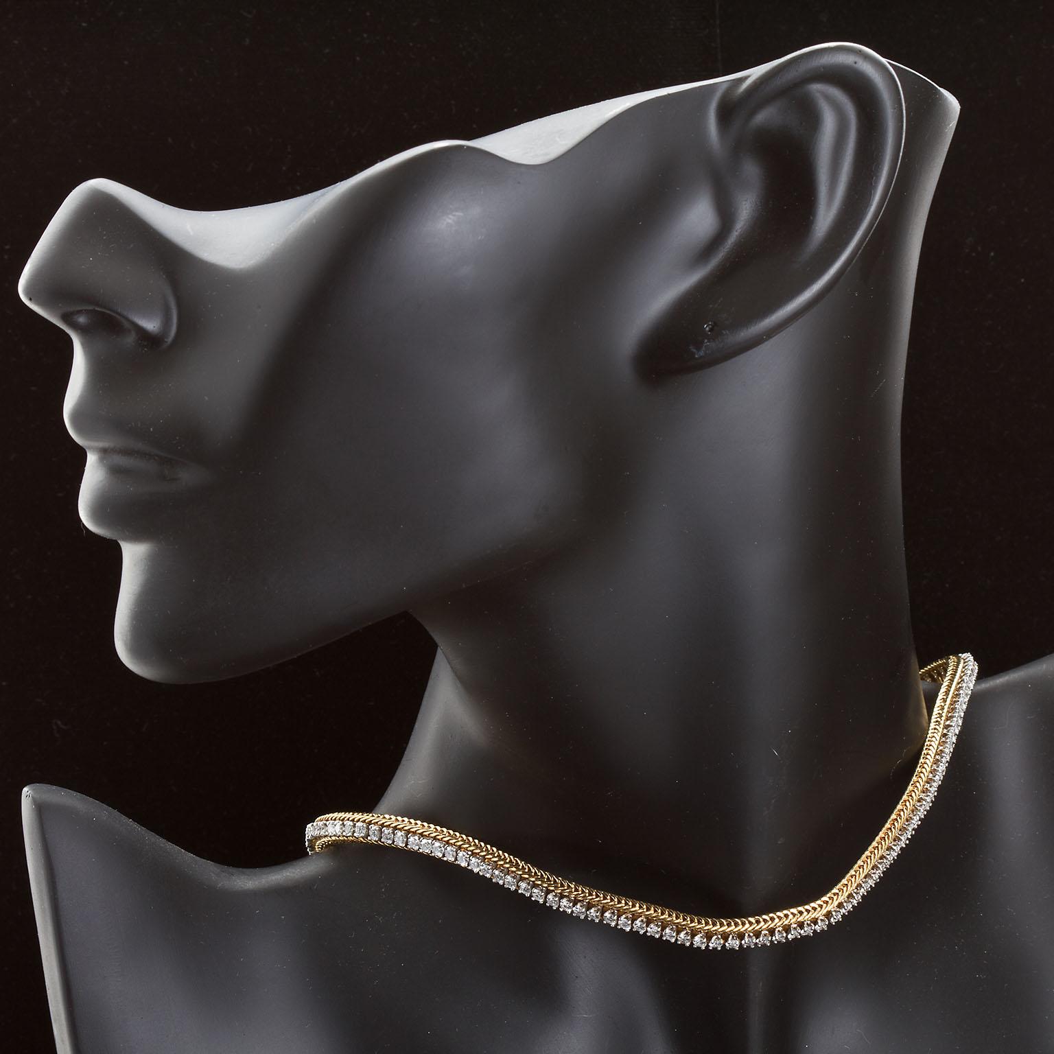 Oscar Heyman Yellow Gold Thin Diamond Necklace 9.00 Carat In Good Condition In Lakewood, NJ