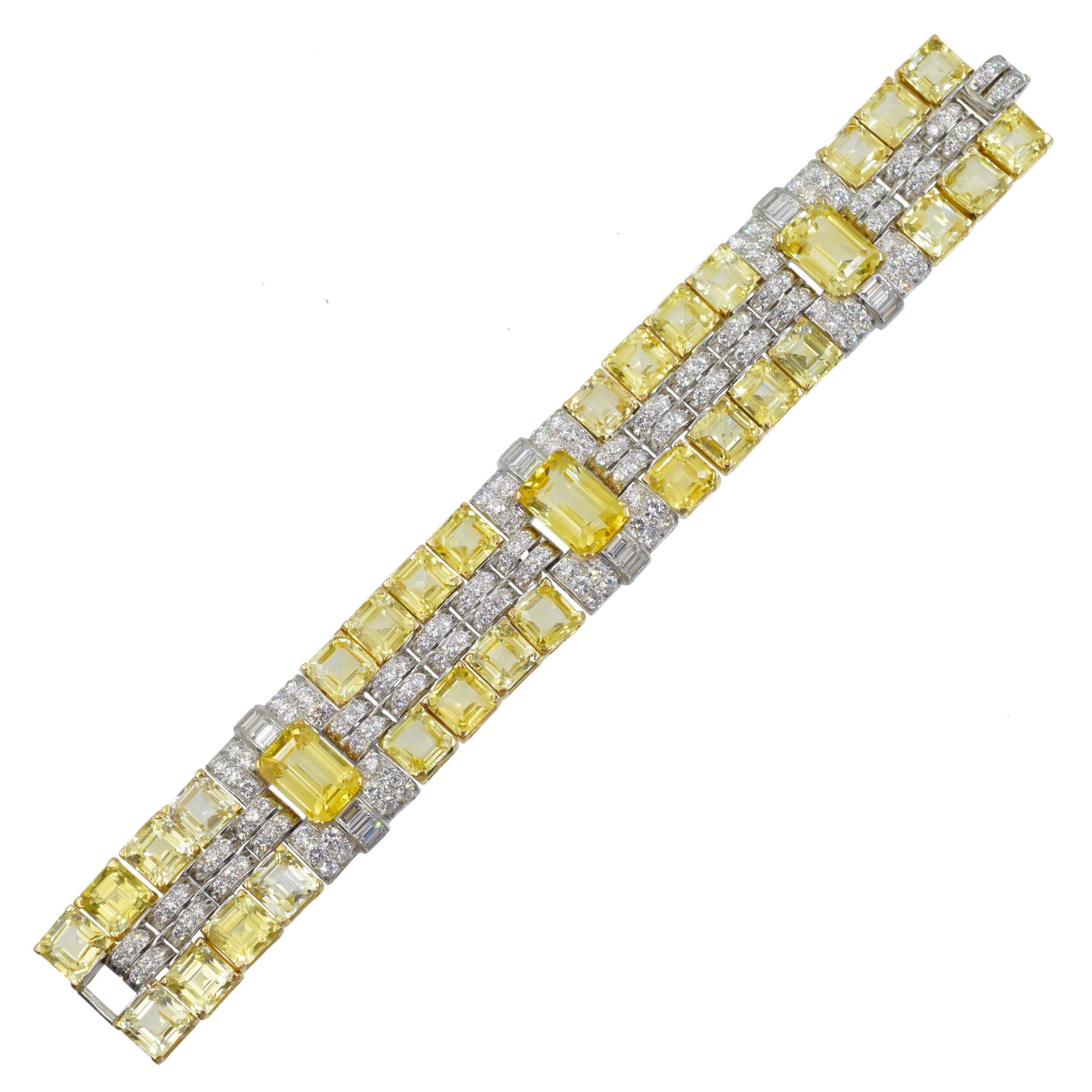 Oscar Heyman Yellow Sapphire And Diamond Bracelet In Excellent Condition For Sale In New York, NY