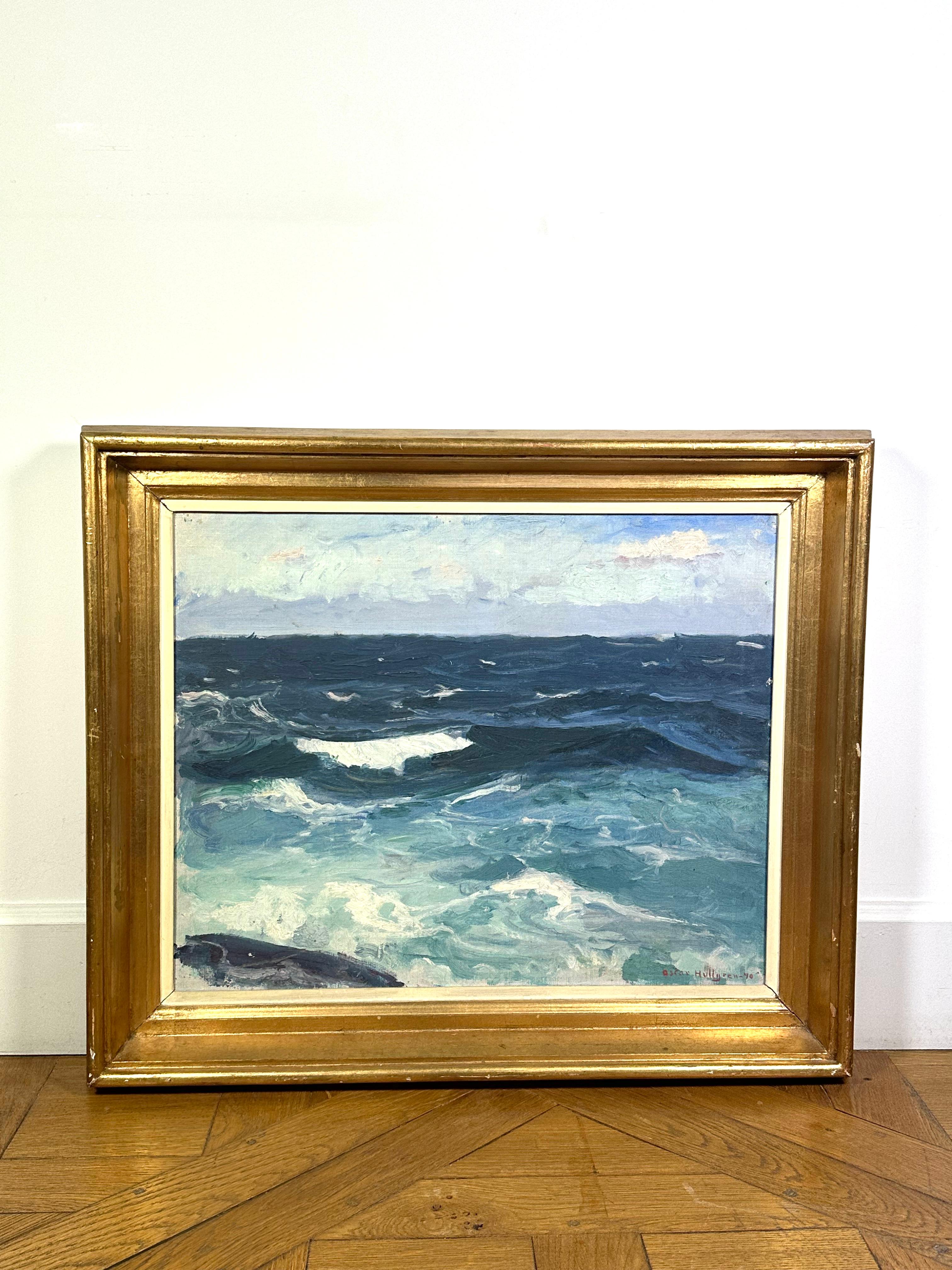Oscar Hullgren, Pintura marina óleo sobre lienzo, firmado y fechado 40 en Bueno estado para la venta en Paris, FR