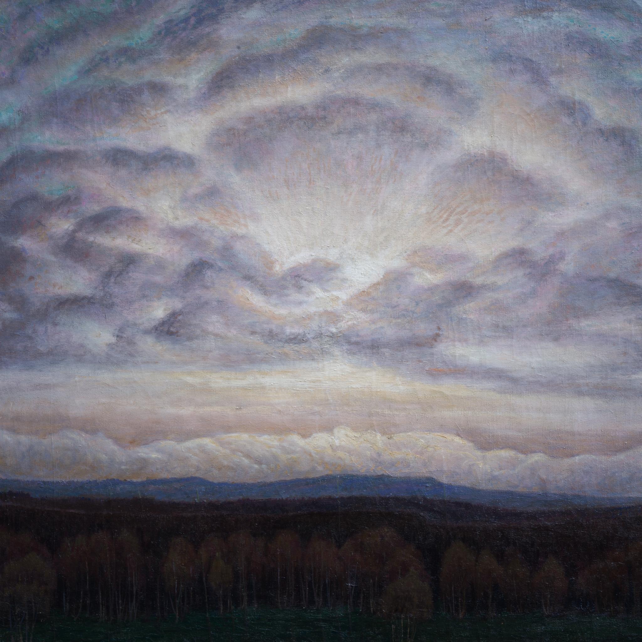 Grande dipinto di paesaggio chiamato Sunburst, 1906 (Solbrytning) - Painting Postimpressionismo di Oscar Jansson