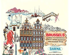 Original "Sabena Belgium World Airlines, Brussels vintage travel poster