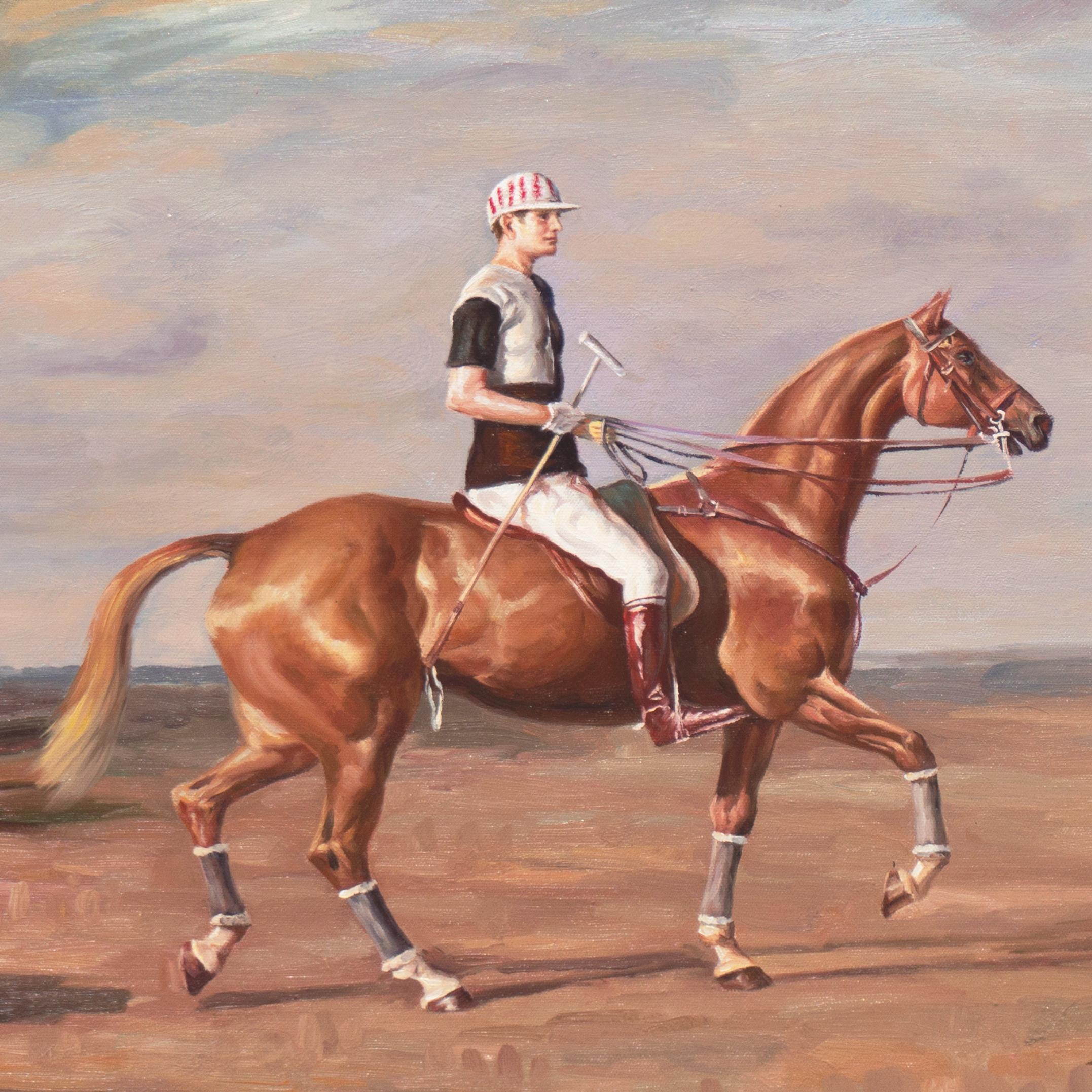 „Polospieler“, Reiter, Öl, Kastanienholz-Thoroughbred Mare, Pferd, Kriegskünstler 1