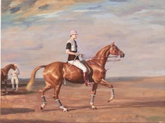 „Polospieler“, Reiter, Öl, Kastanienholz-Thoroughbred Mare, Pferd, Kriegskünstler