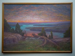 Une vue de paysage scandinave de l'artiste suédois Oscar Lycke, peinture de grande taille