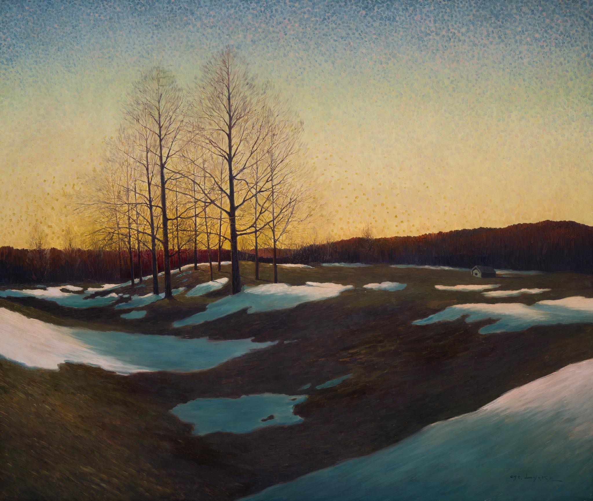 Aprilafton, Delsbo (April Evening, Delsbo), c. 1910 - Post-Impressionist Painting by Oscar Lycke