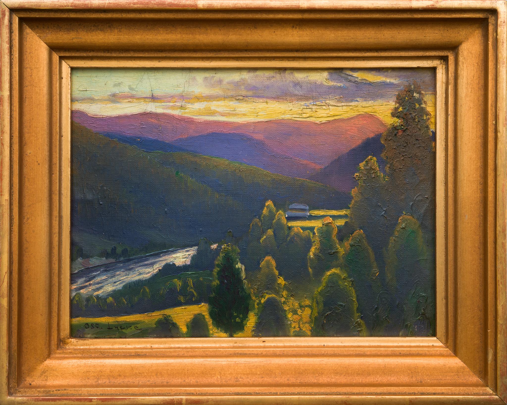 Peinture de paysage appelée « A Norrland Valley » ( Vallée du Norrland) de l'artiste suédois Oscar Lycke