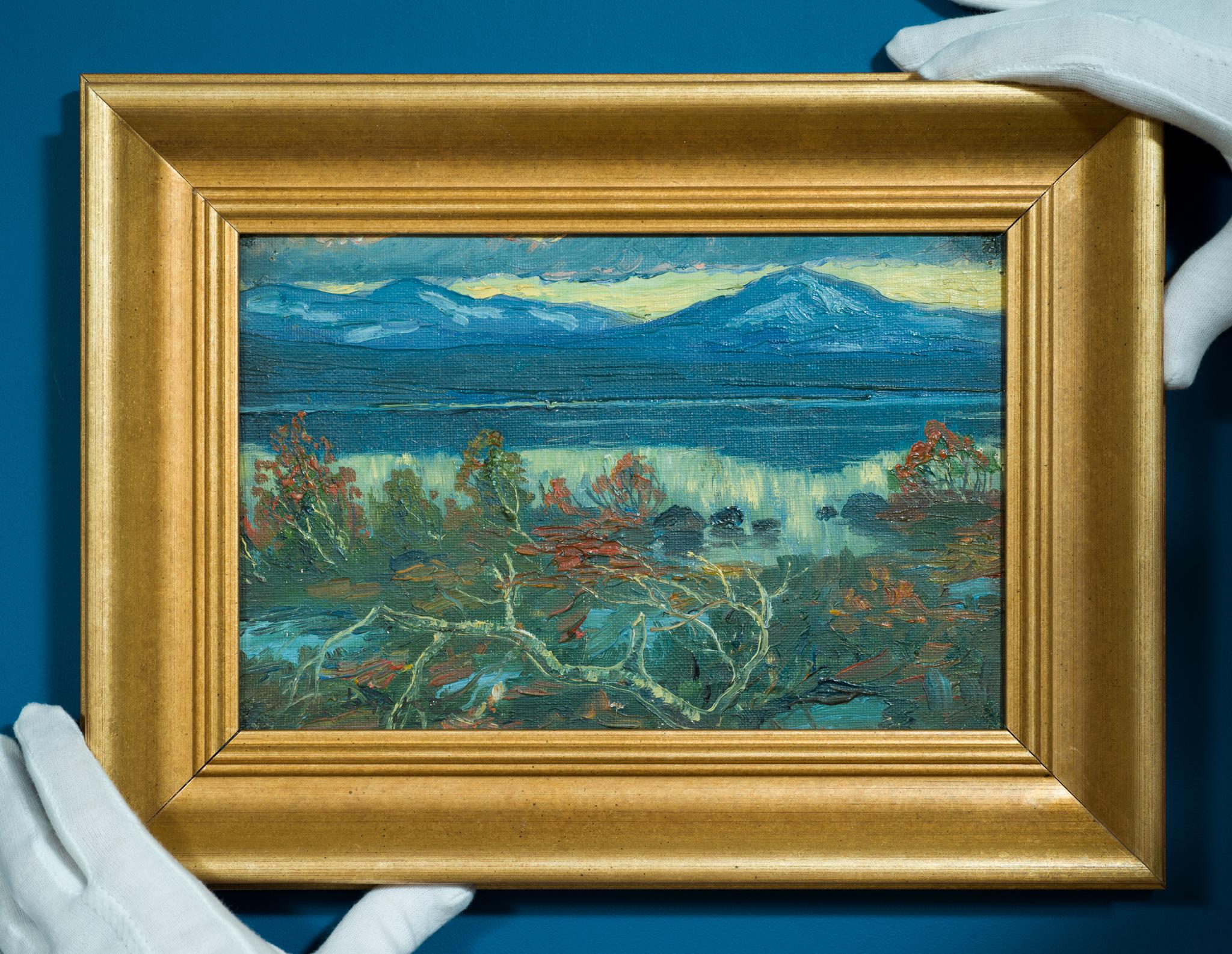 Paysage de montagne avec lac - Painting de Oscar Lycke