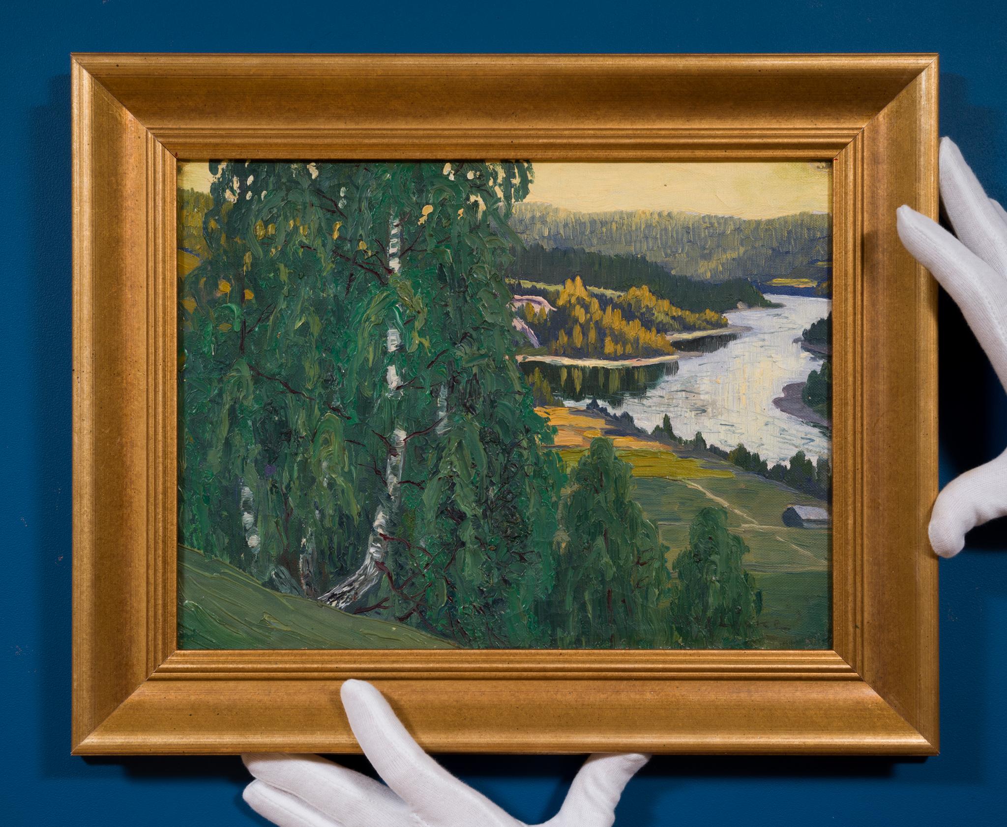 Northern Valley View – Light, Stillness and Depth in the Swedish North - Impressionist Painting by Oscar Lycke