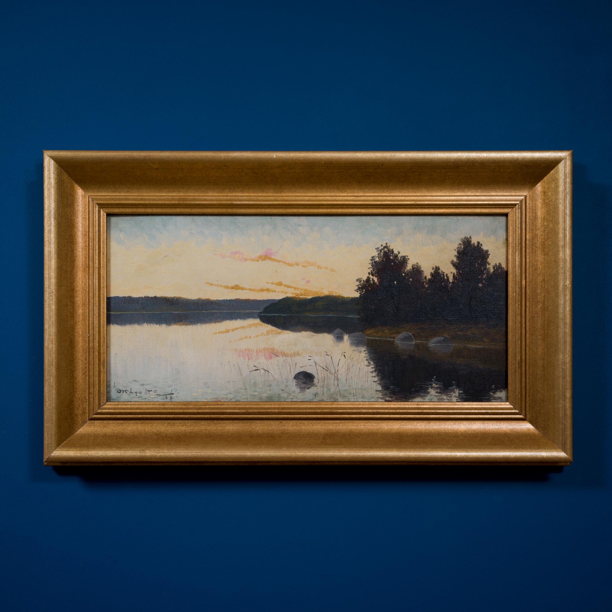 Twilight Reflections, Northern Lake - Painting by Oscar Lycke