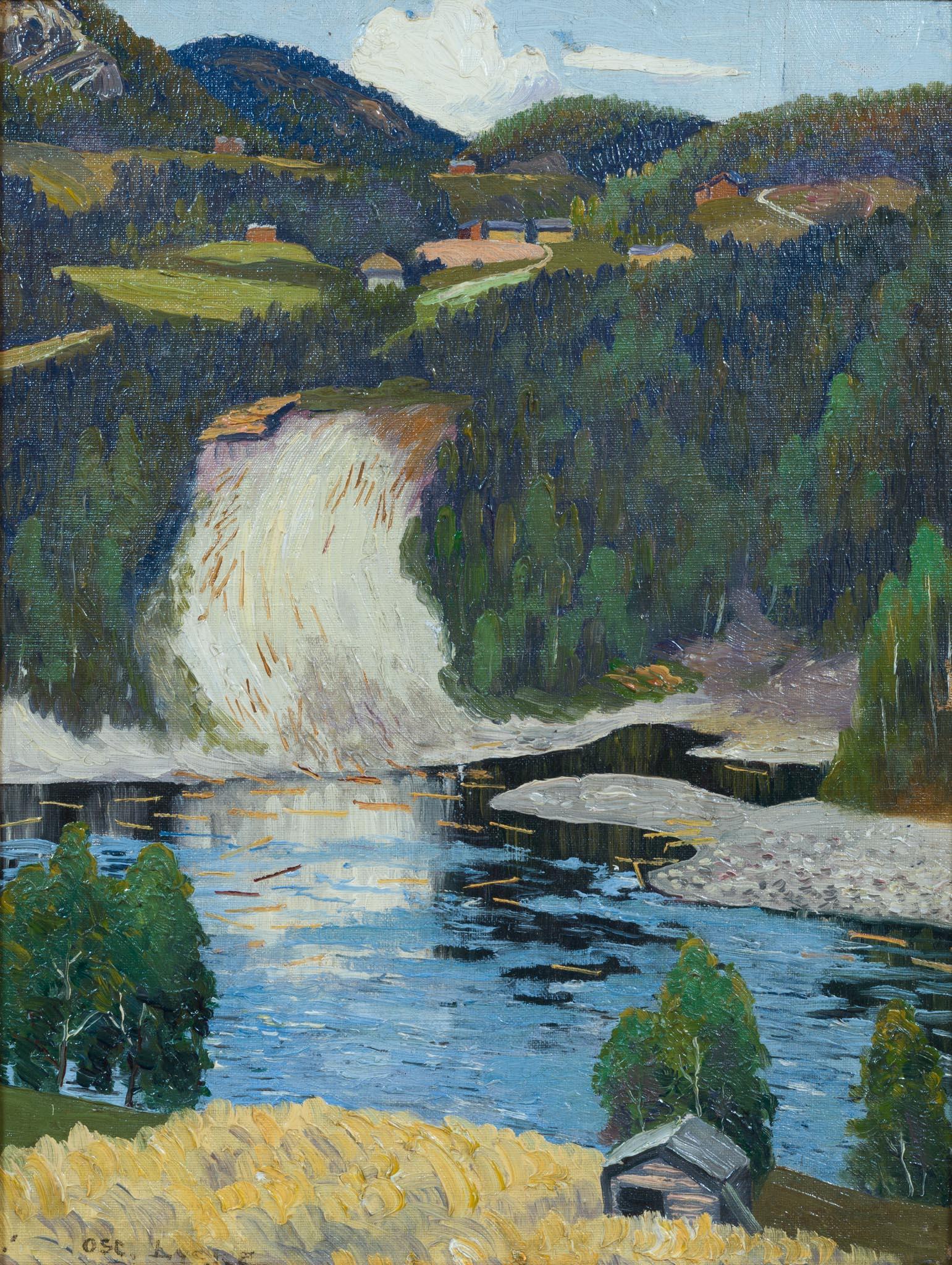 Cascada y madera - Una vista desde Norrland - Painting Posimpresionista de Oscar Lycke