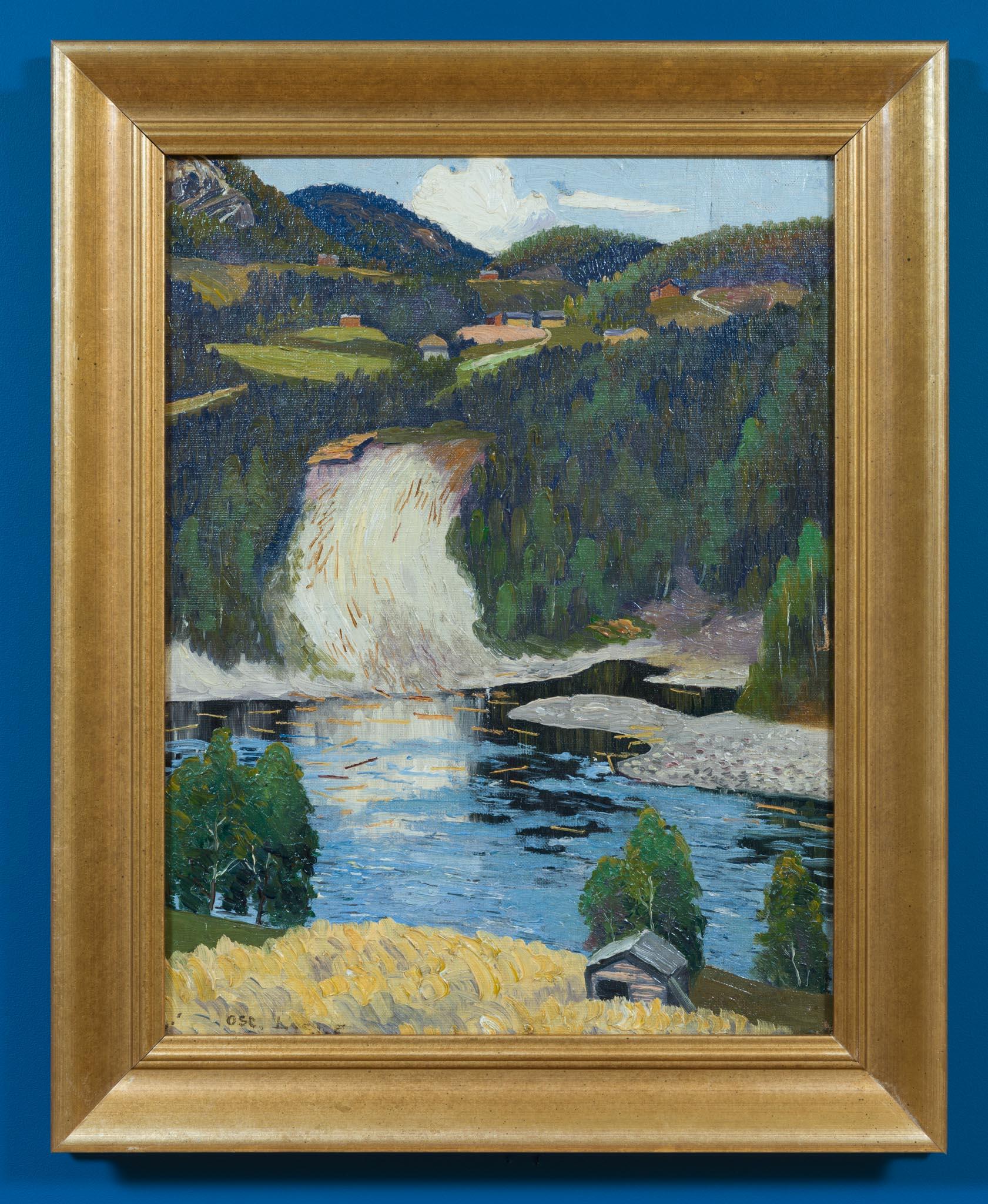 Cascada y madera - Una vista desde Norrland - Figurative Painting Marrón de Oscar Lycke
