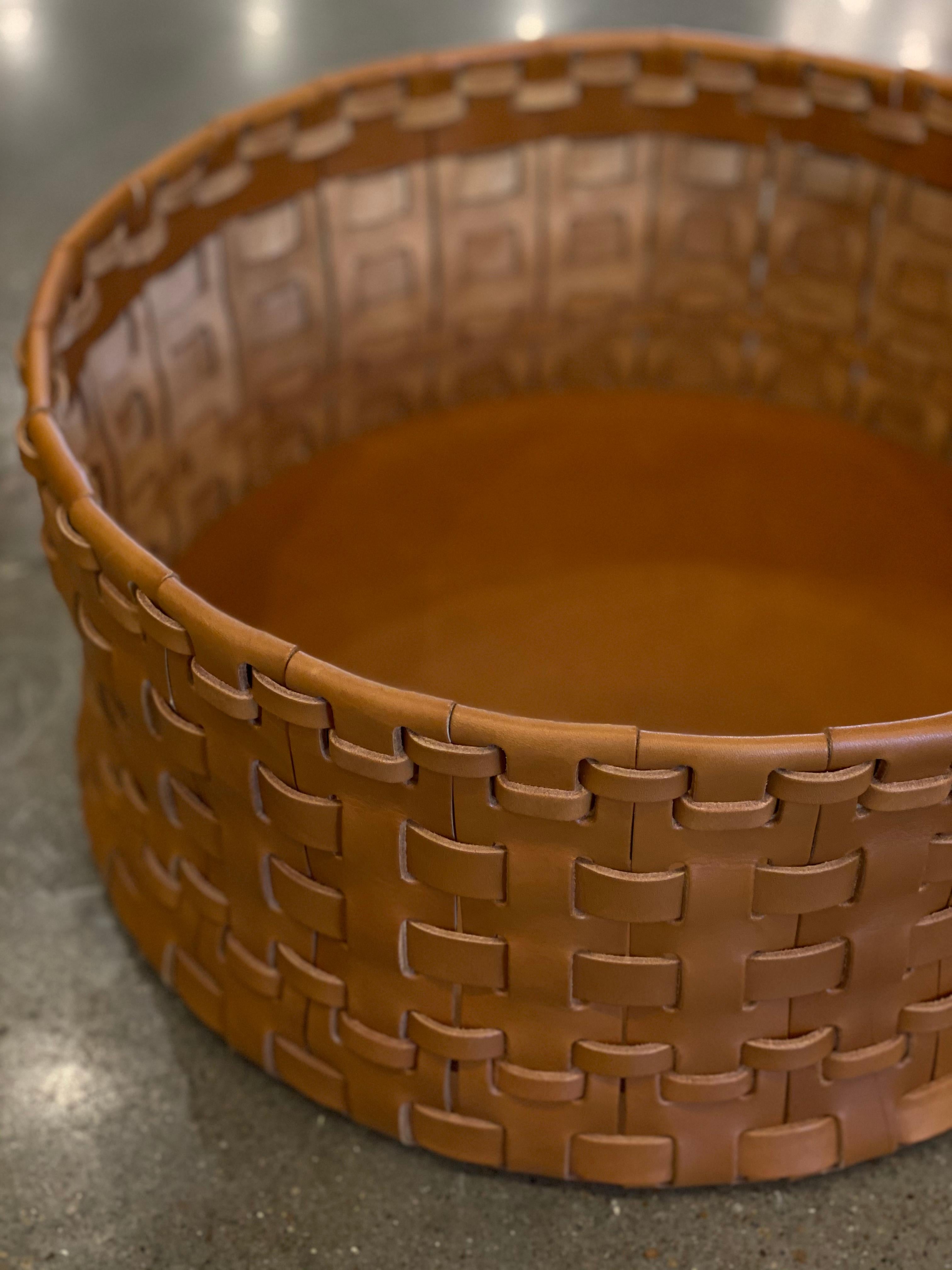Hand-Woven Oscar Maschera Woven Leather Basket