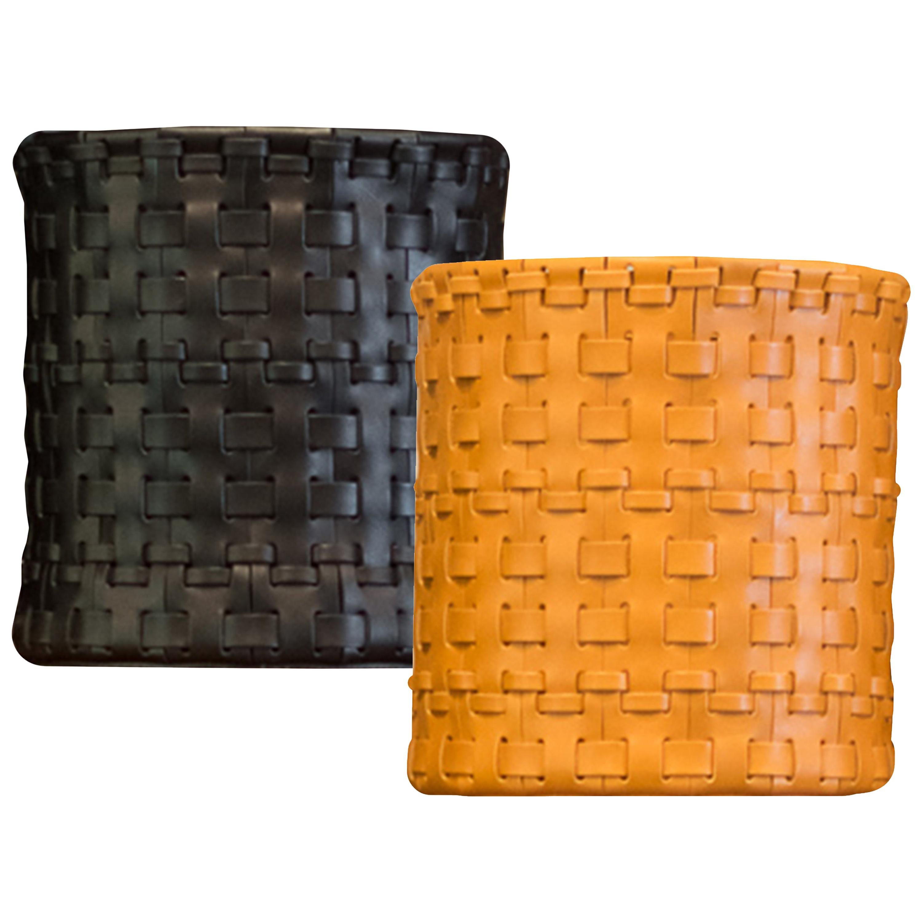Oscar Maschera Woven Leather Wastebasket