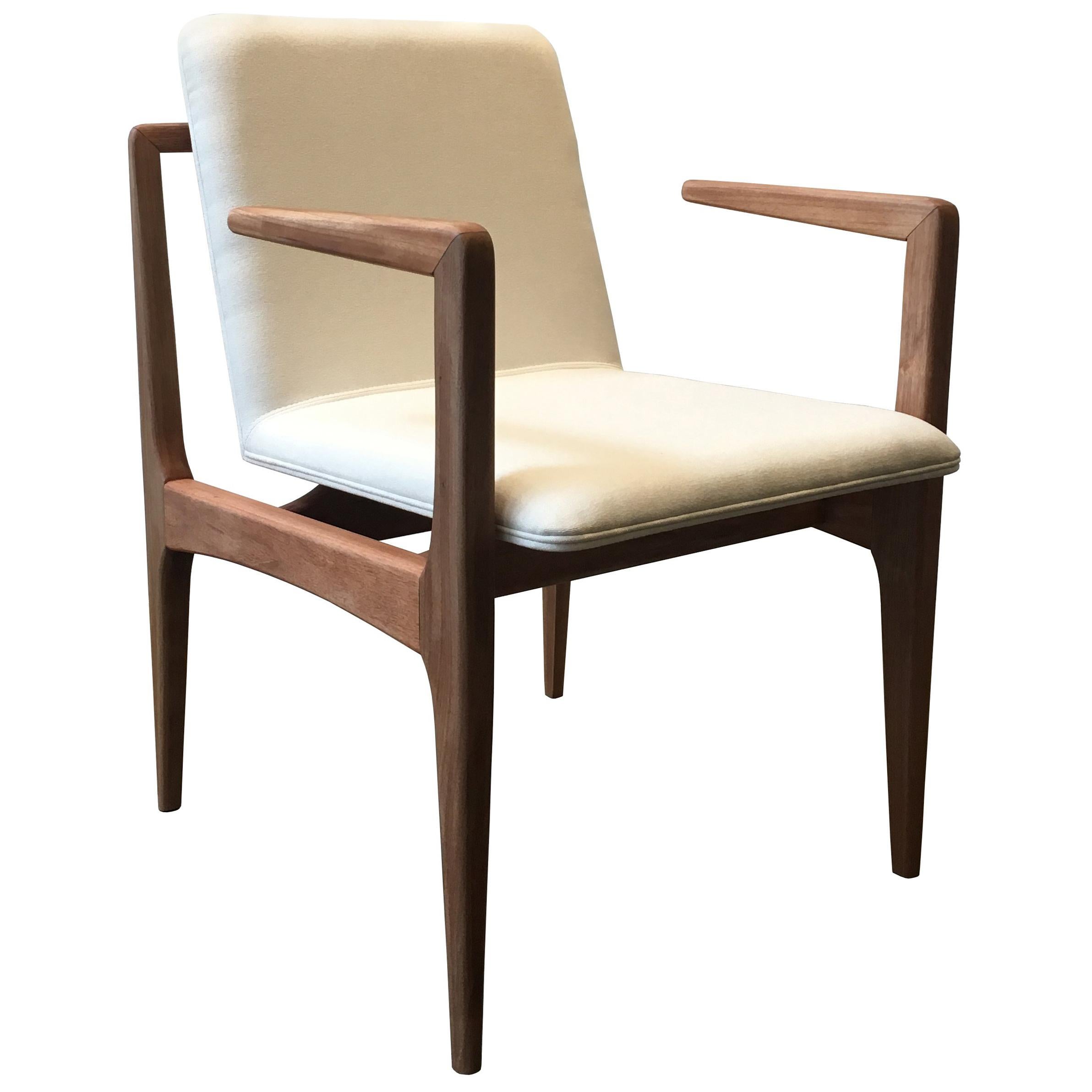 "Oscar" Minimalist Chair with Arms in Solid Jequitibá Wood and Handwoven
