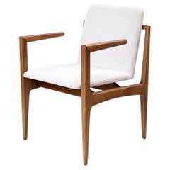 "Oscar" Minimalist Chair with Arms in Solid Jequitibá Wood and Natural Leather
