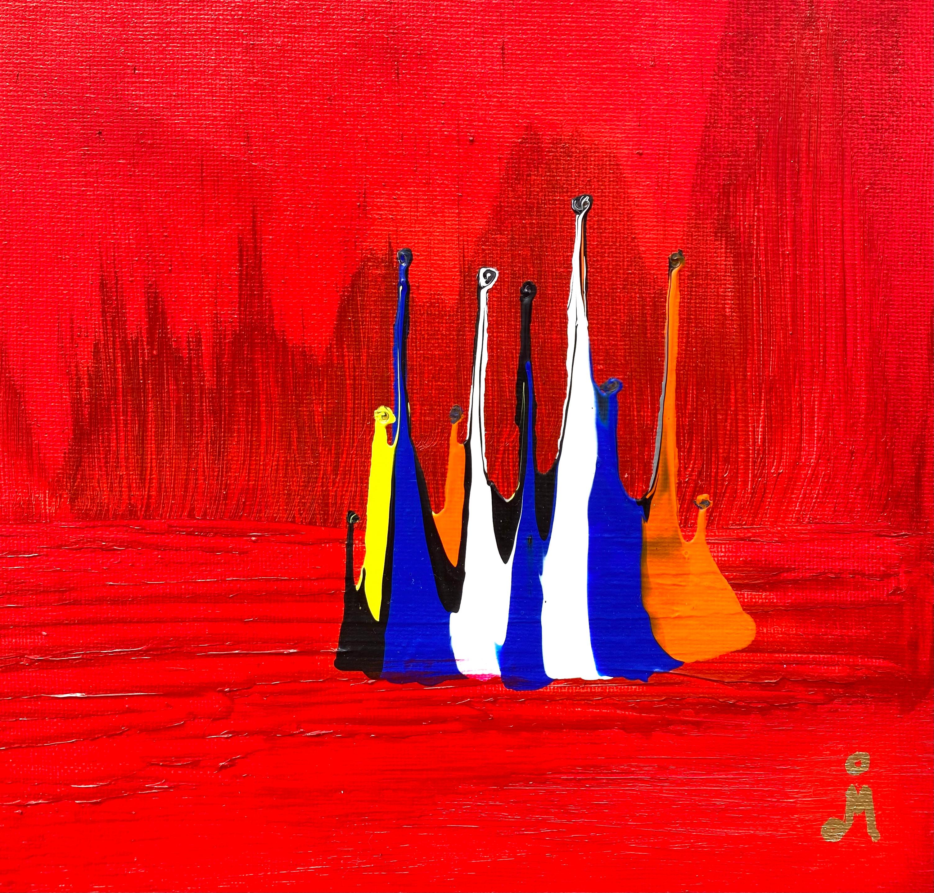 “Children of the World, Red World” - Painting by Oscar Molina