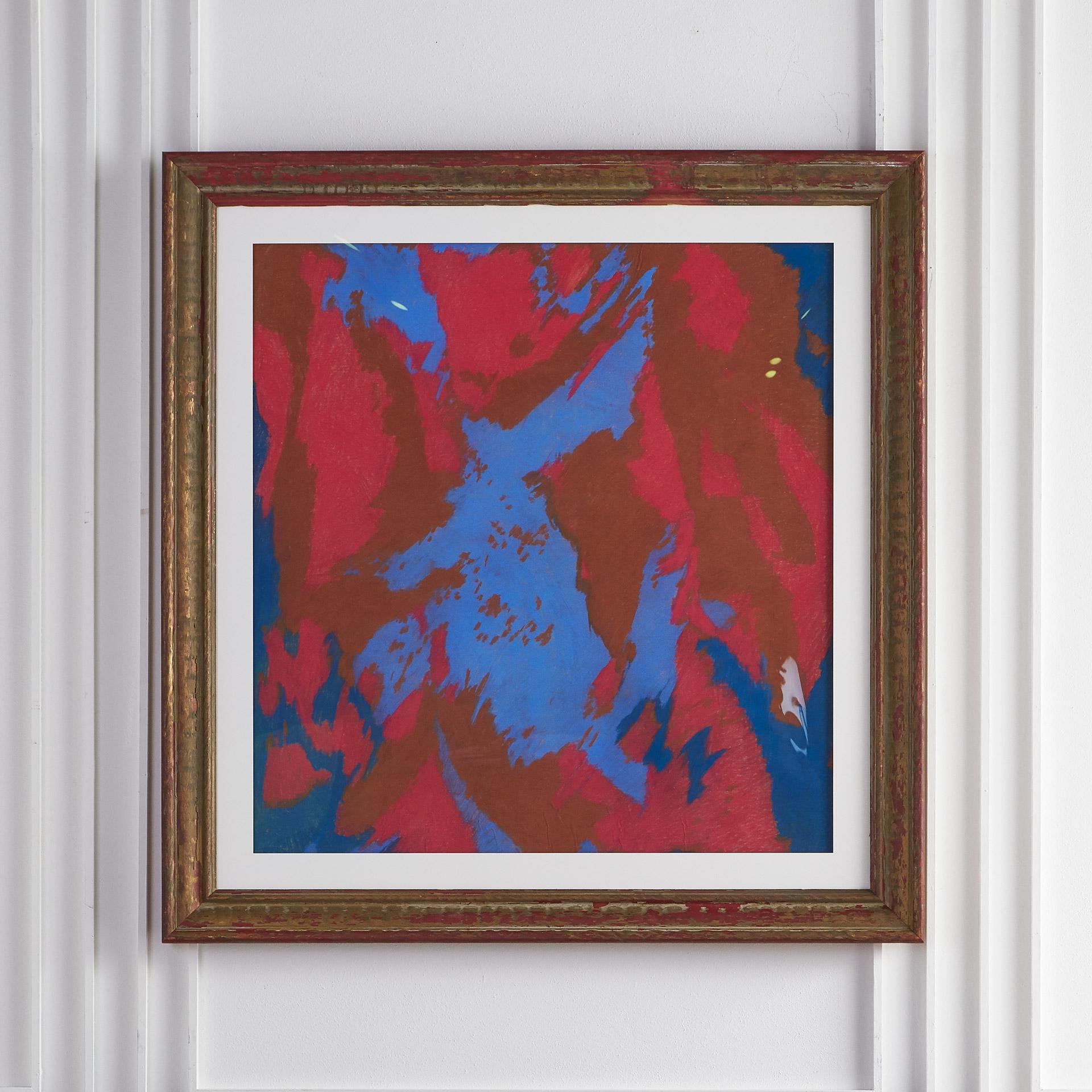 A colorful chalk pastel abstract work by Mexican American artist, Oscar Murillo featuring poetic movement in an attractive red, periwinkle and colonial blue. 

Artists stamp to verso; pictured. Provenance: From the artists estate. 

Dimensions: