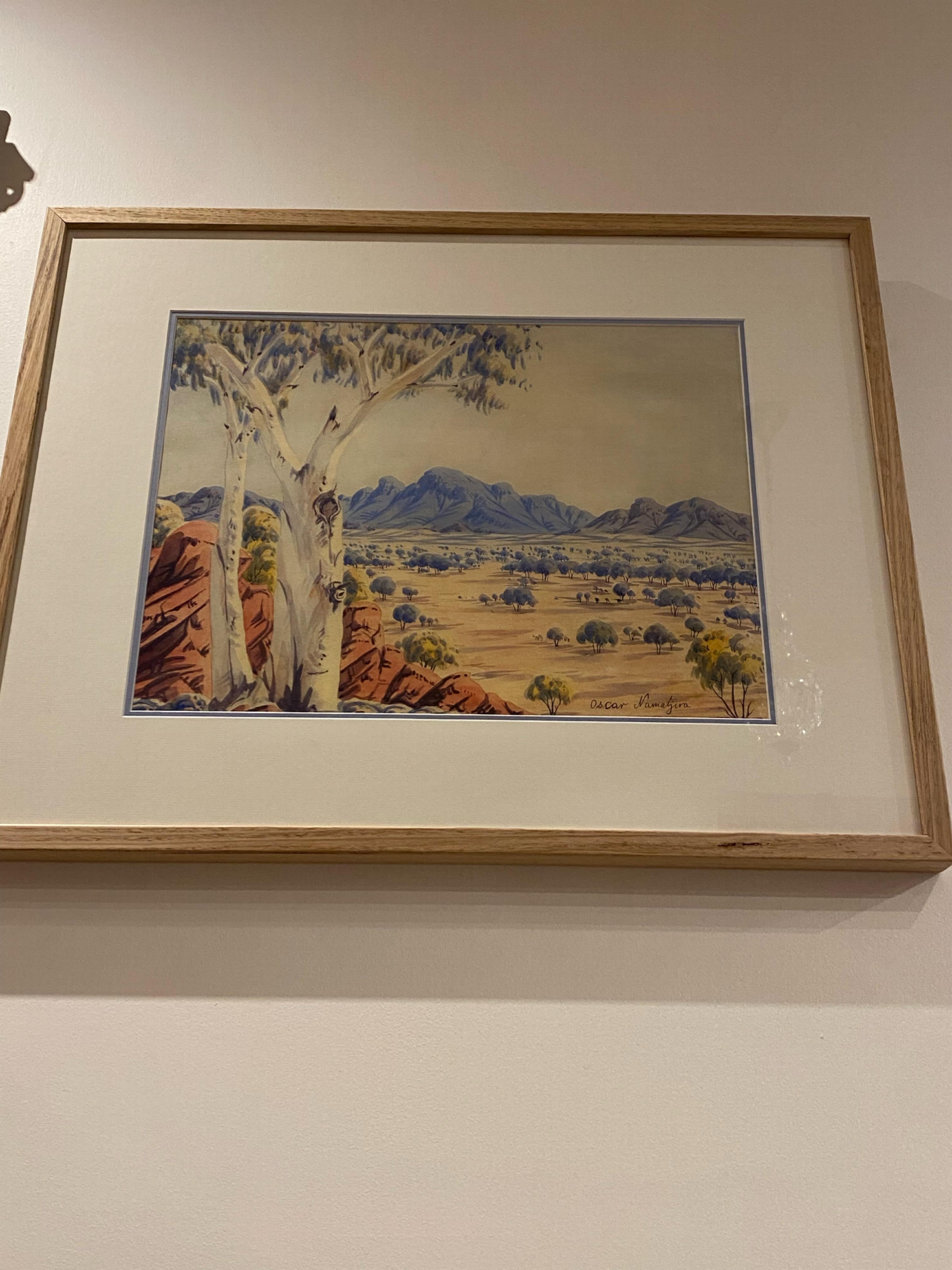 Oscar Namatjira, peinture à l'aquarelle d'un paysage australien central, 1963 Unisexe en vente