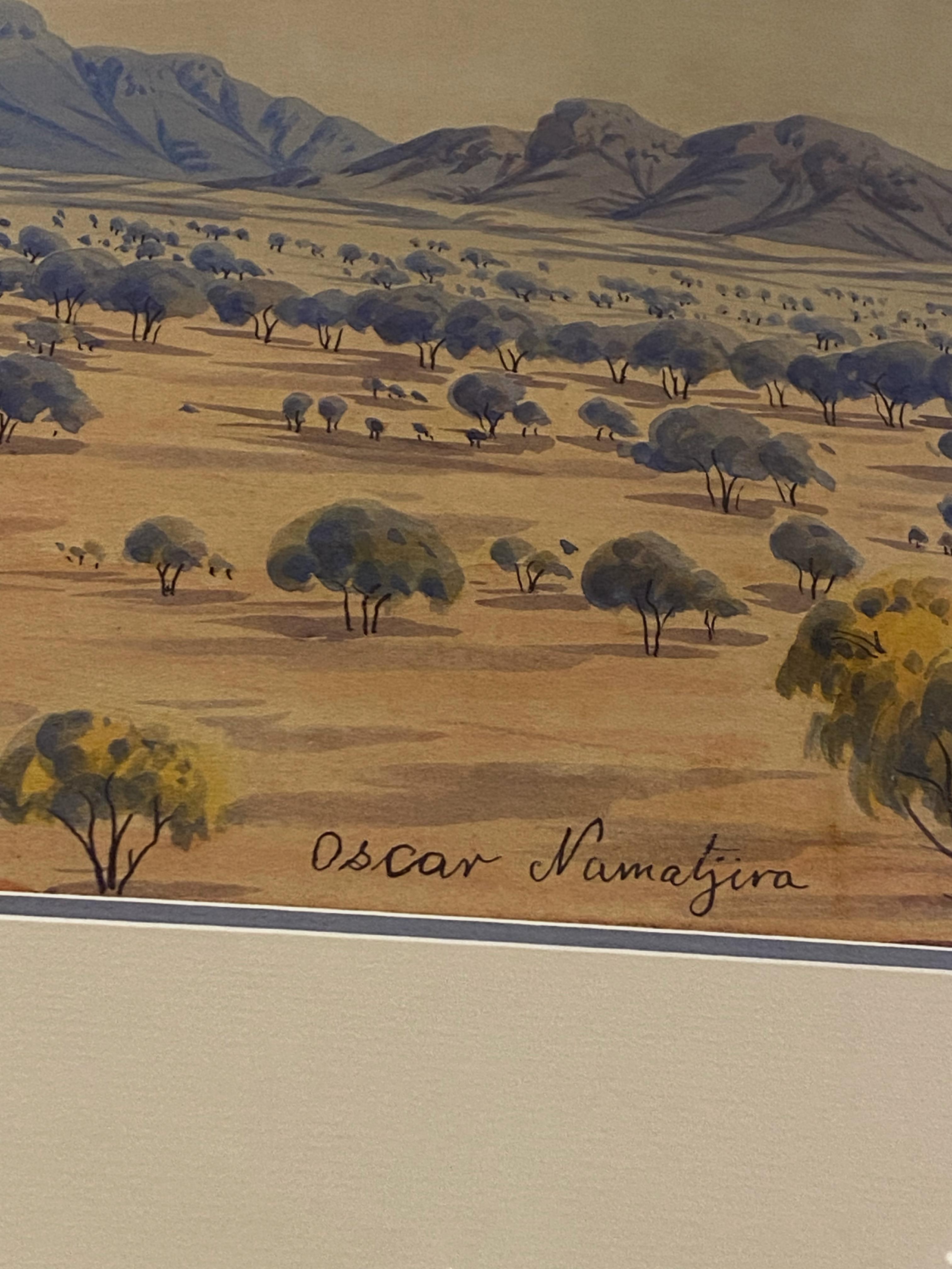 Oscar Namatjira Central Australian Landscape Watercolour Painting, 1963 In Excellent Condition For Sale In MELBOURNE, AU