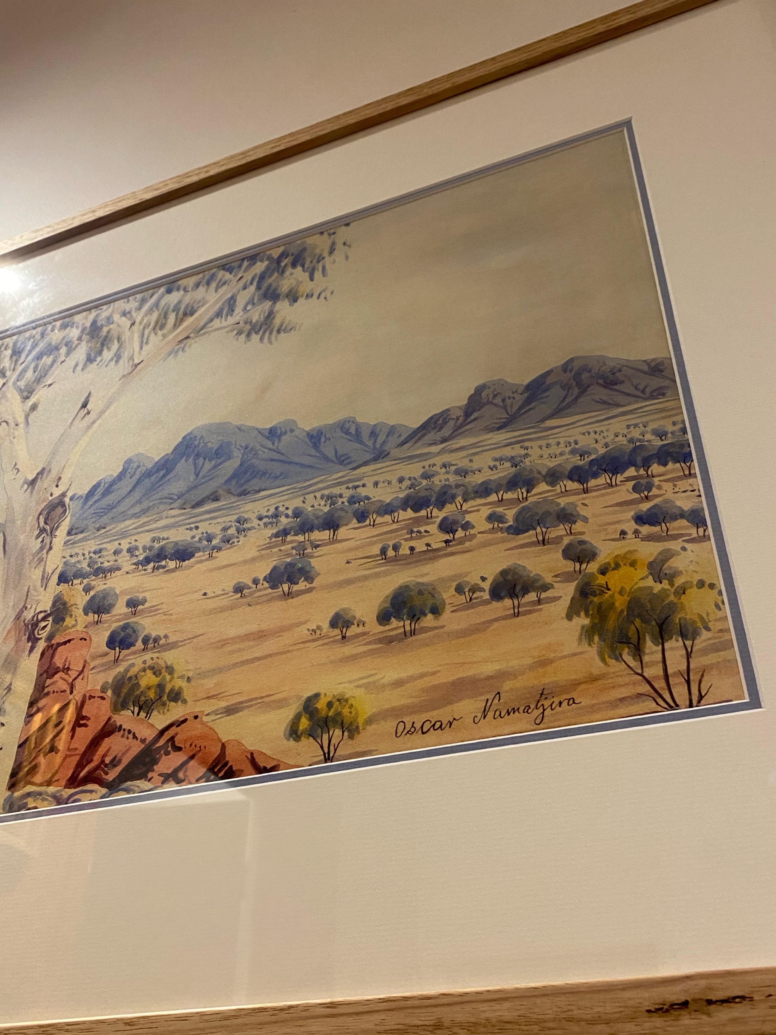 Oscar Namatjira Central Australian Landscape Watercolour Painting, 1963 For Sale 1