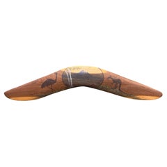 Oscar Namatjira Bemalte australische Boomerang-Landschaft aus Mulga-Holz, Kangaroo, Emu