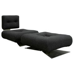 Oscar Niemeyer Alta Chair and Ottoman, in Woolen Black, circa 1974