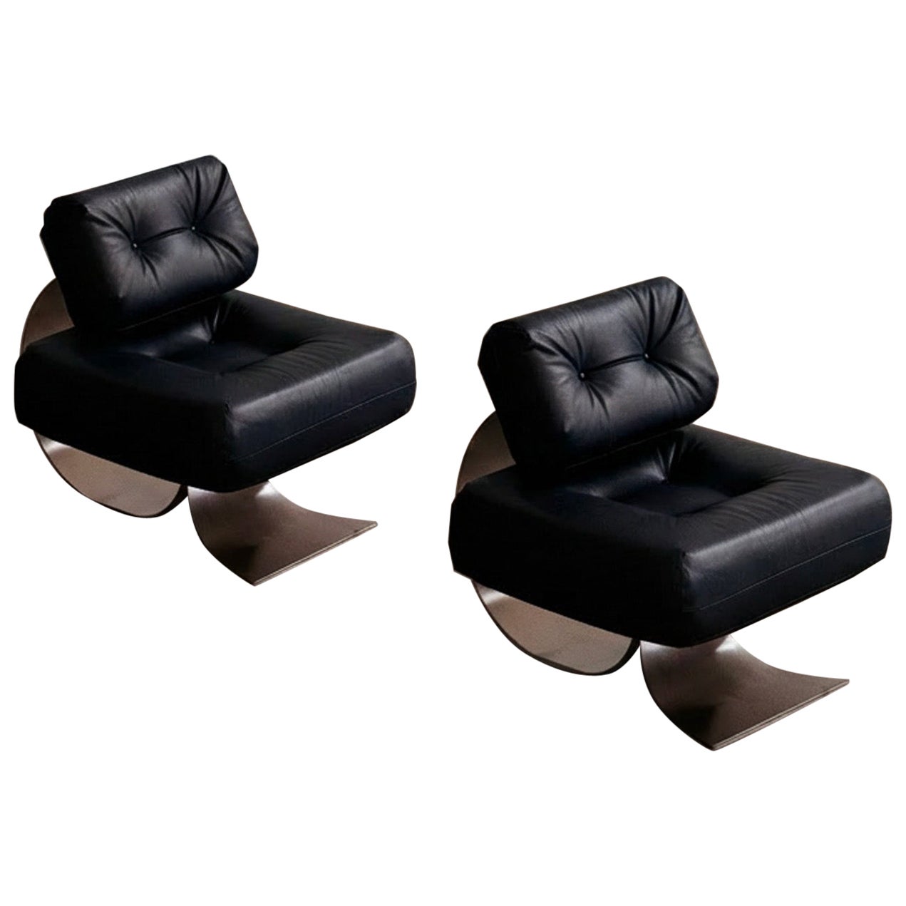 Oscar Niemeyer “Alta” Chairs for Mobilier International, Black, 1971, Set of 2