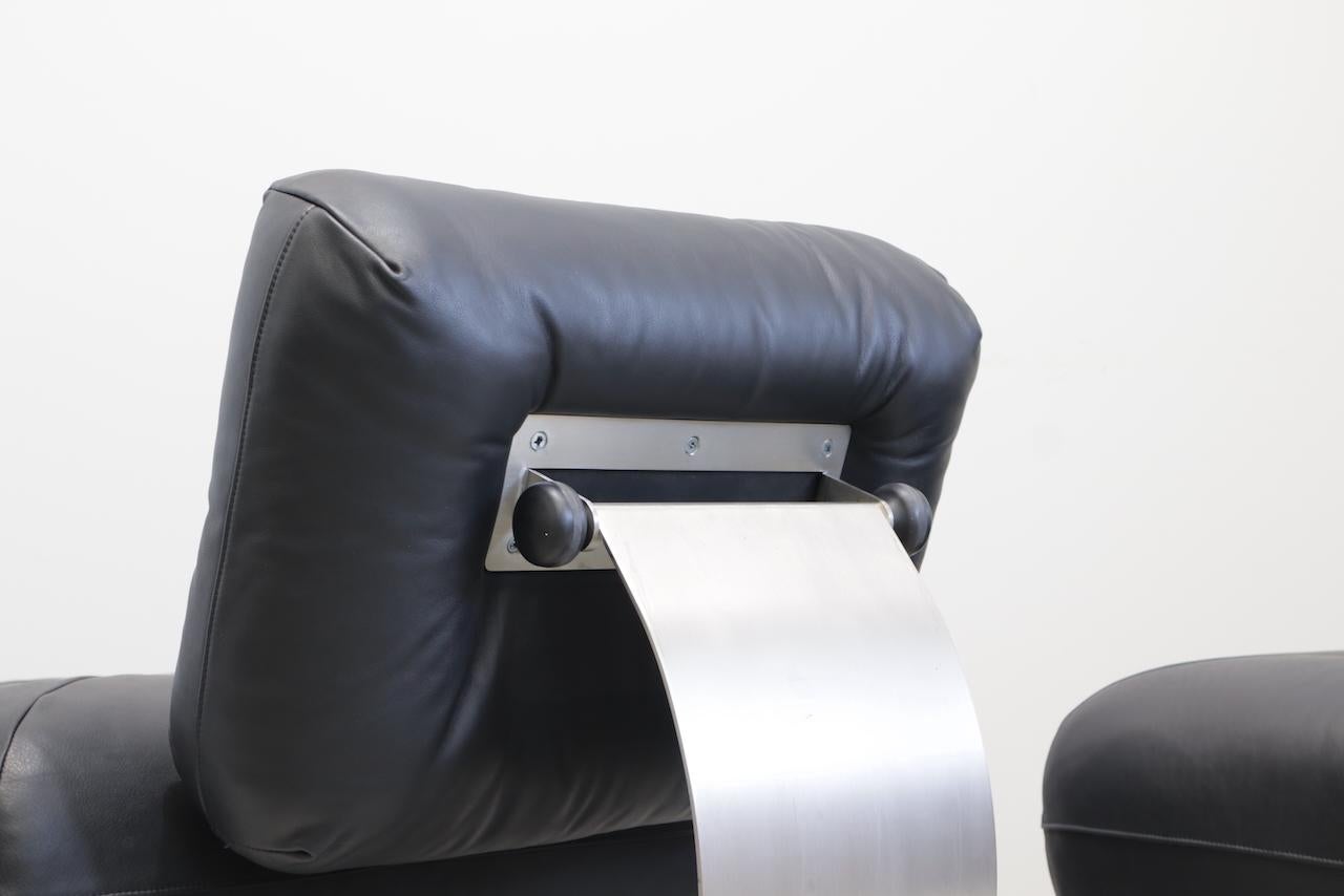 Stainless Steel Oscar Niemeyer Armchair and Ottoman Model 