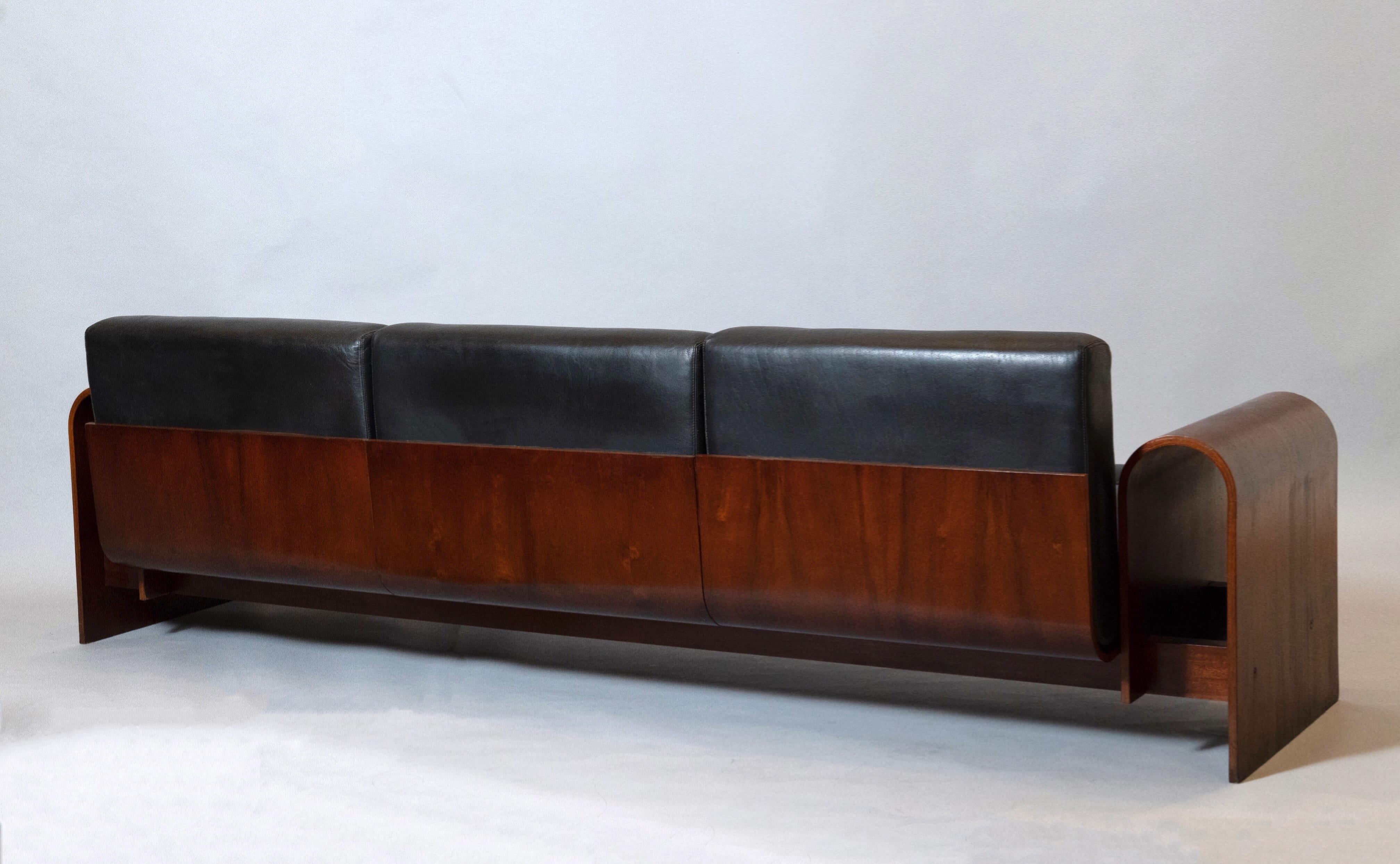 Oscar Niemeyer Exceptional Sofa in Rosewood and Leather, Hotel SESC, Brazil 1990 1