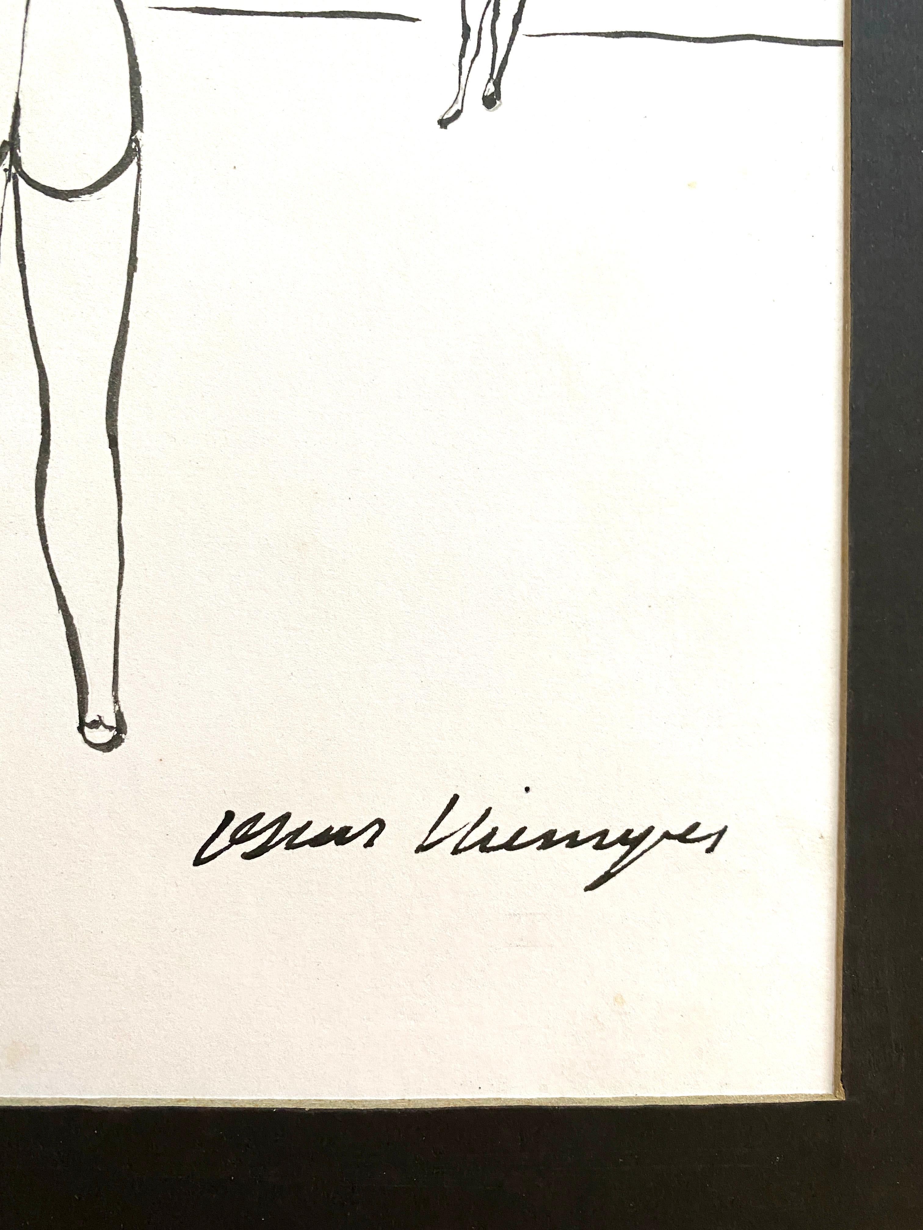 From Oscar Niemeyer's time in France (1960s). Sketch in ink, originally framed in a black 1960s frame (unframed to check condition and originality). Minor foxing and aging of the paper. Will be sent without glas to avoid damages.