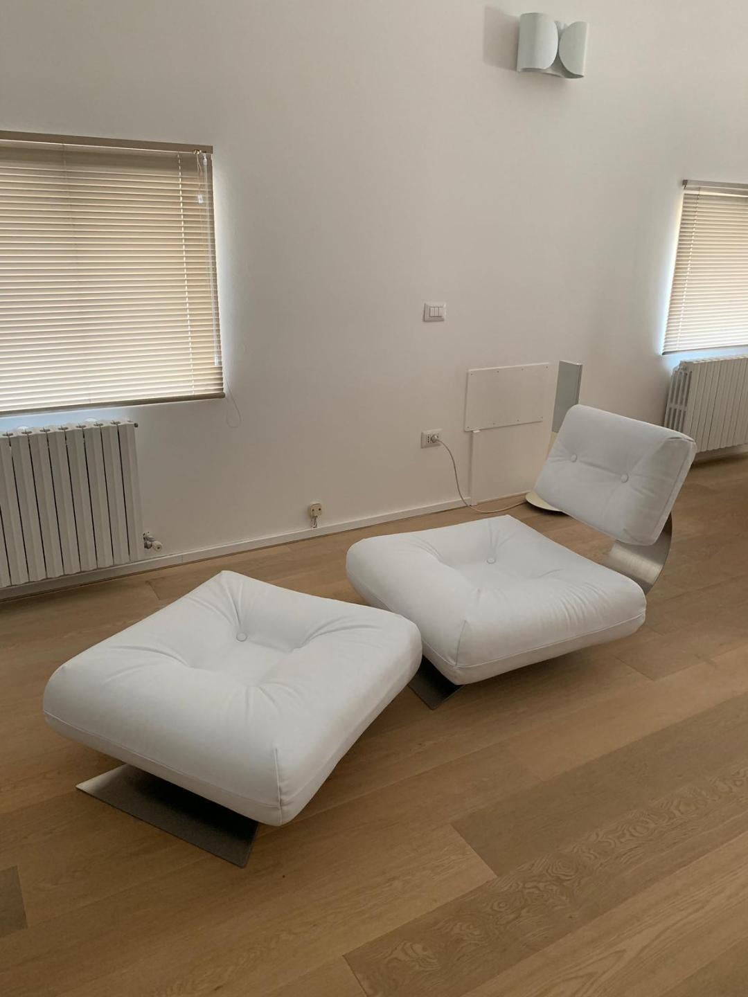 Oscar Niemeyer White Armchair and Ottoman 