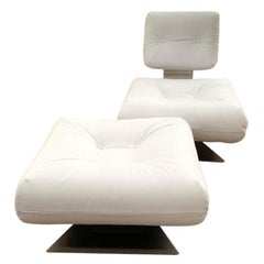 Oscar Niemeyer White Armchair and Ottoman "Brazilia ON1" Model