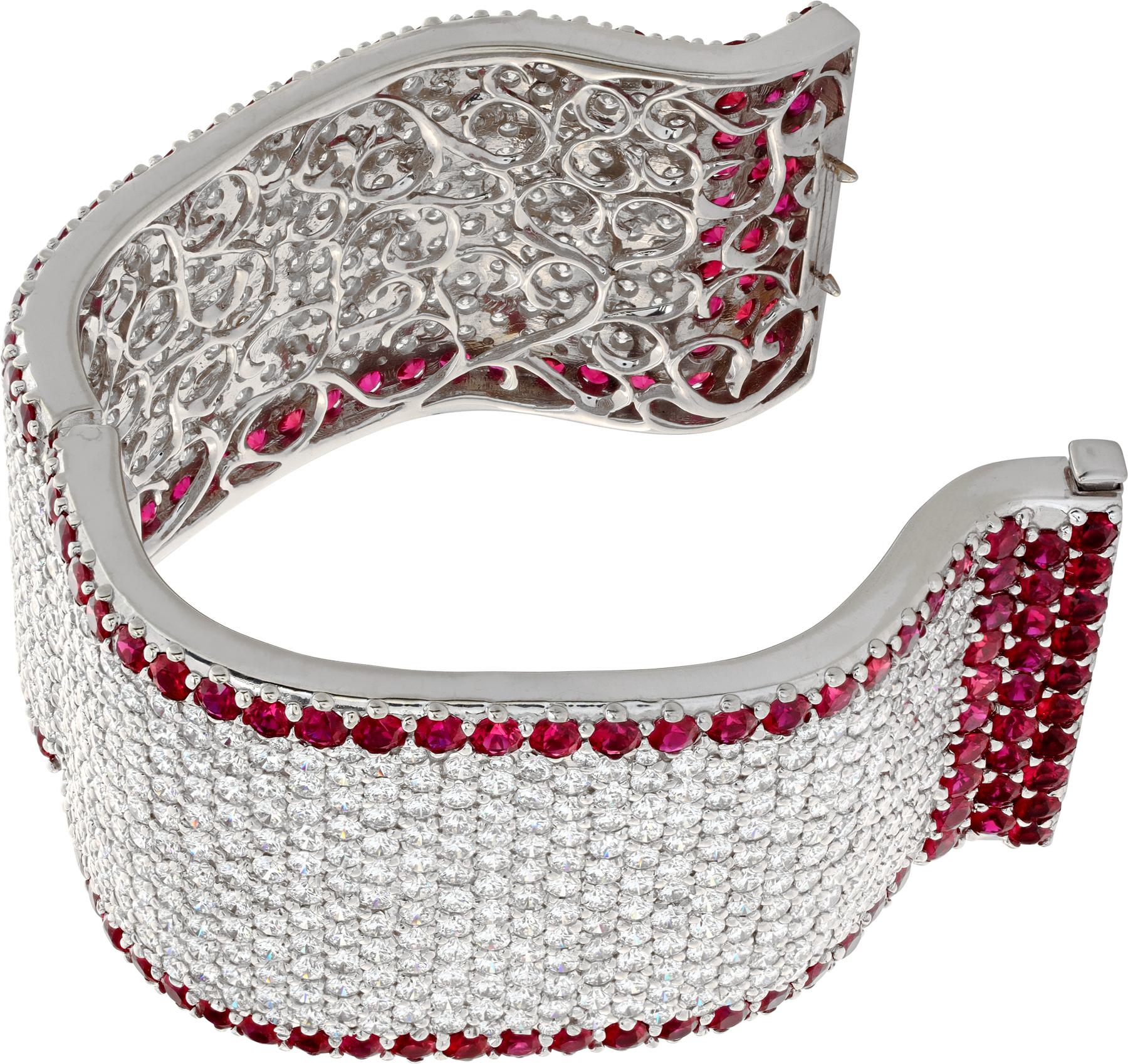 Oscar night spectacular diamonds & rubies cuff bangle bracelet 18K white gold 1
