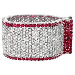 Oscar night spectacular diamonds & rubies cuff bangle bracelet 18K white gold