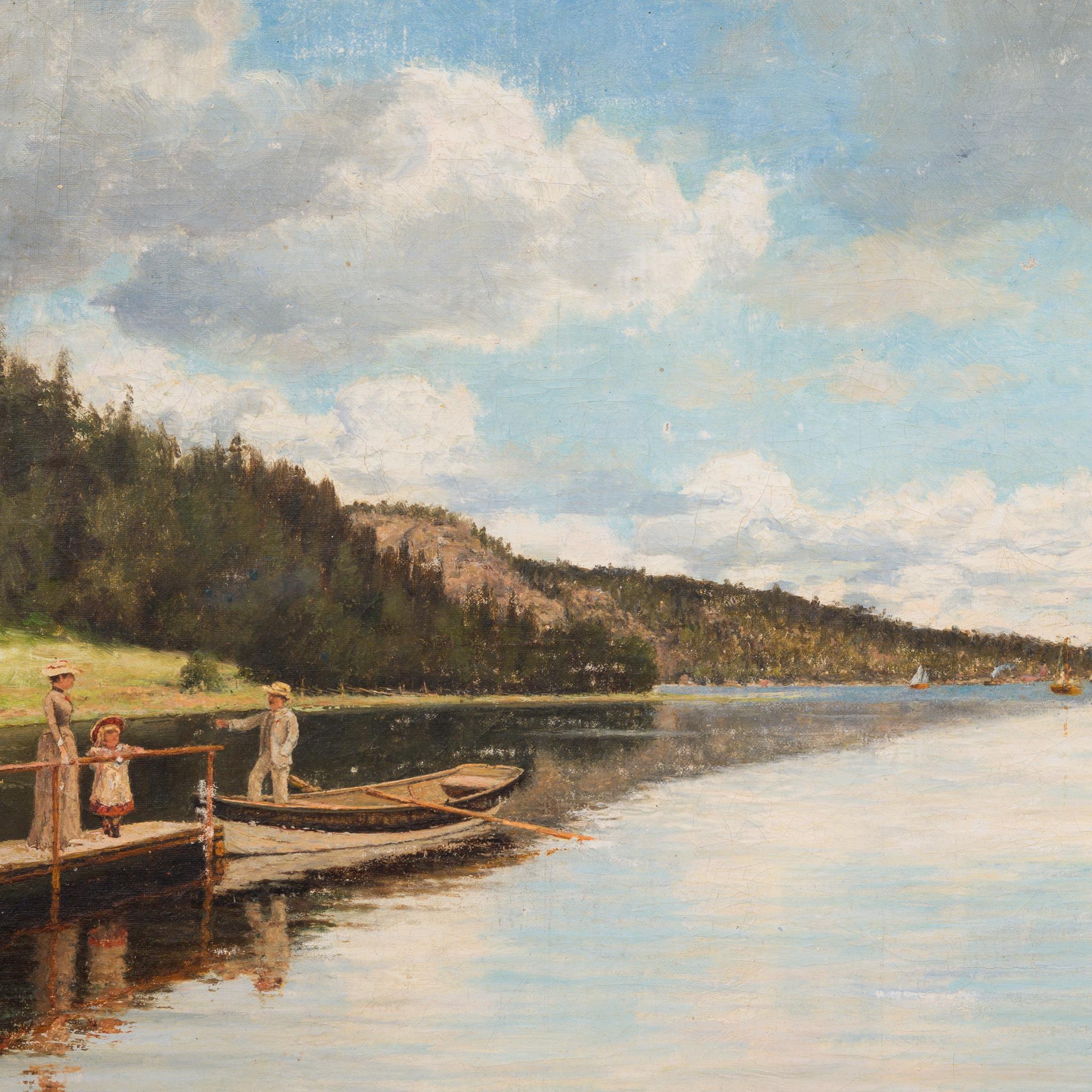 Motivo de Långälven en Värmland, Suecia. - Landscape Painting Marrón de Oscar Ohlson
