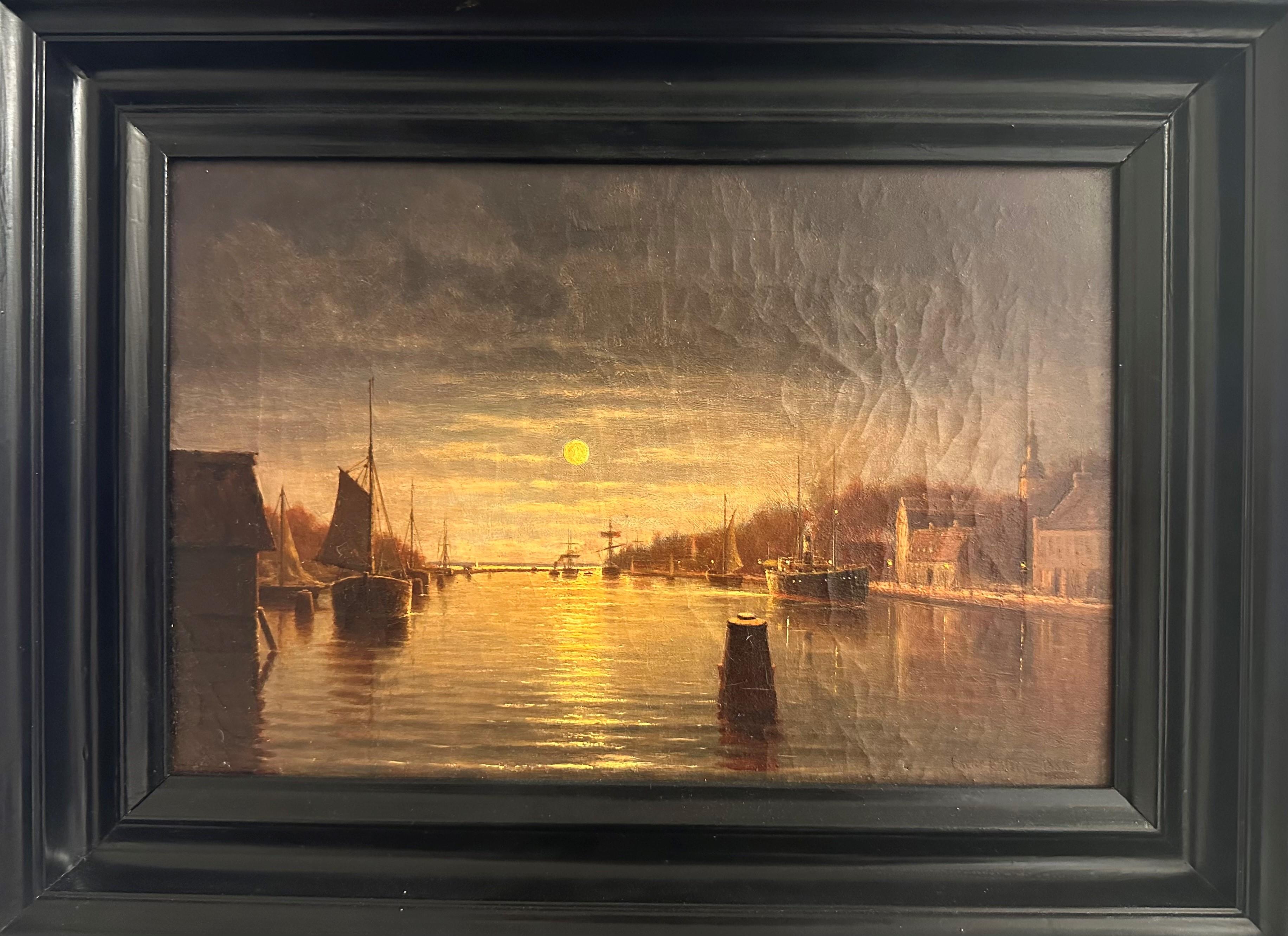 Oscar Ohlsson Landscape Painting - Sunset in Halmstad Harbour