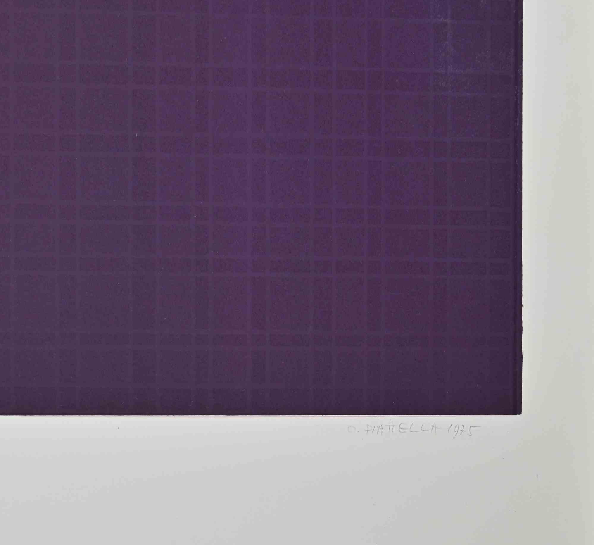 Violet composition - Etching by Oscar Piattella - 1975 For Sale 1