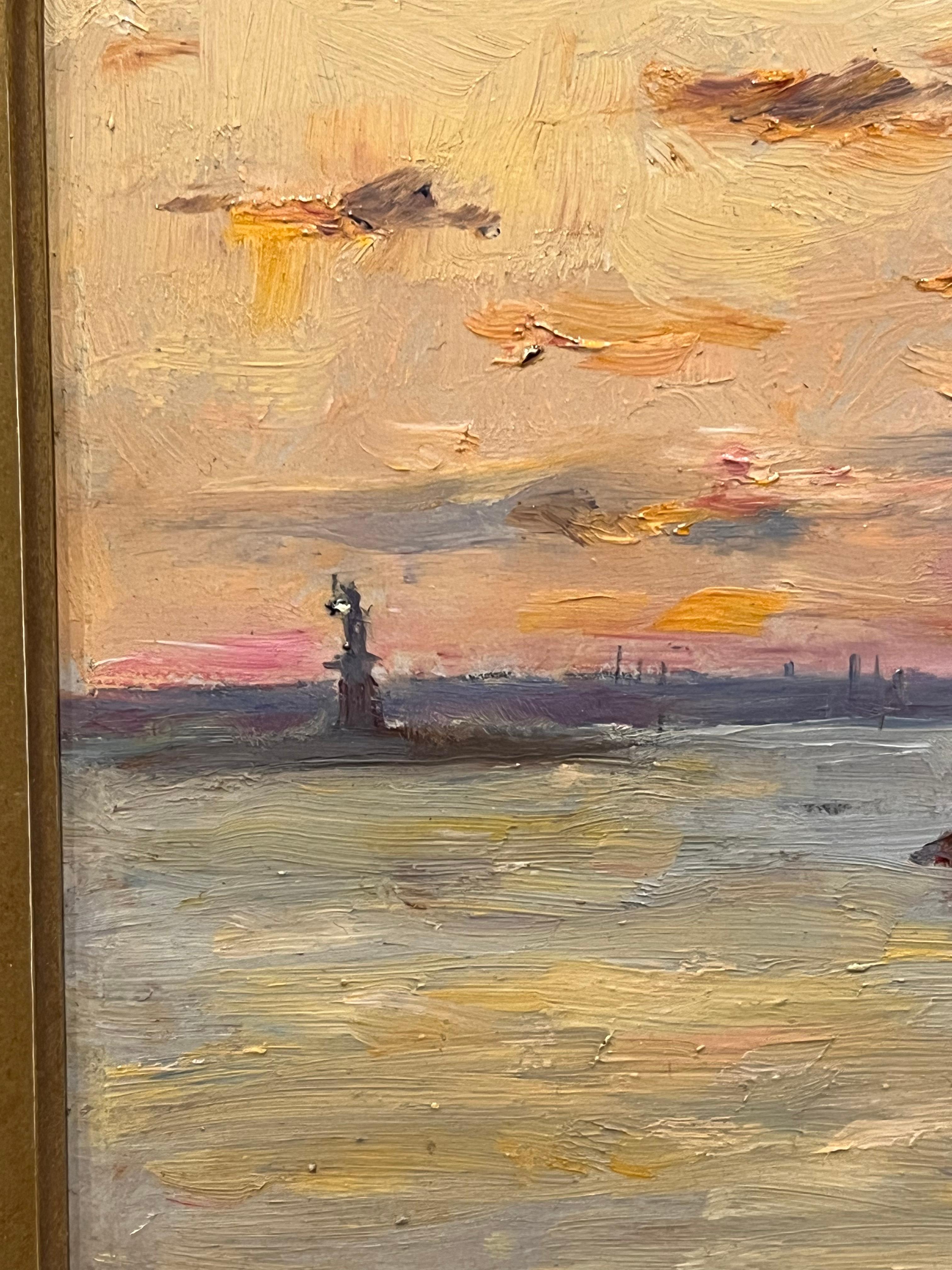 New York City Landscape Oil Painting with Statue of Liberty, New York Harbor, NY For Sale 1