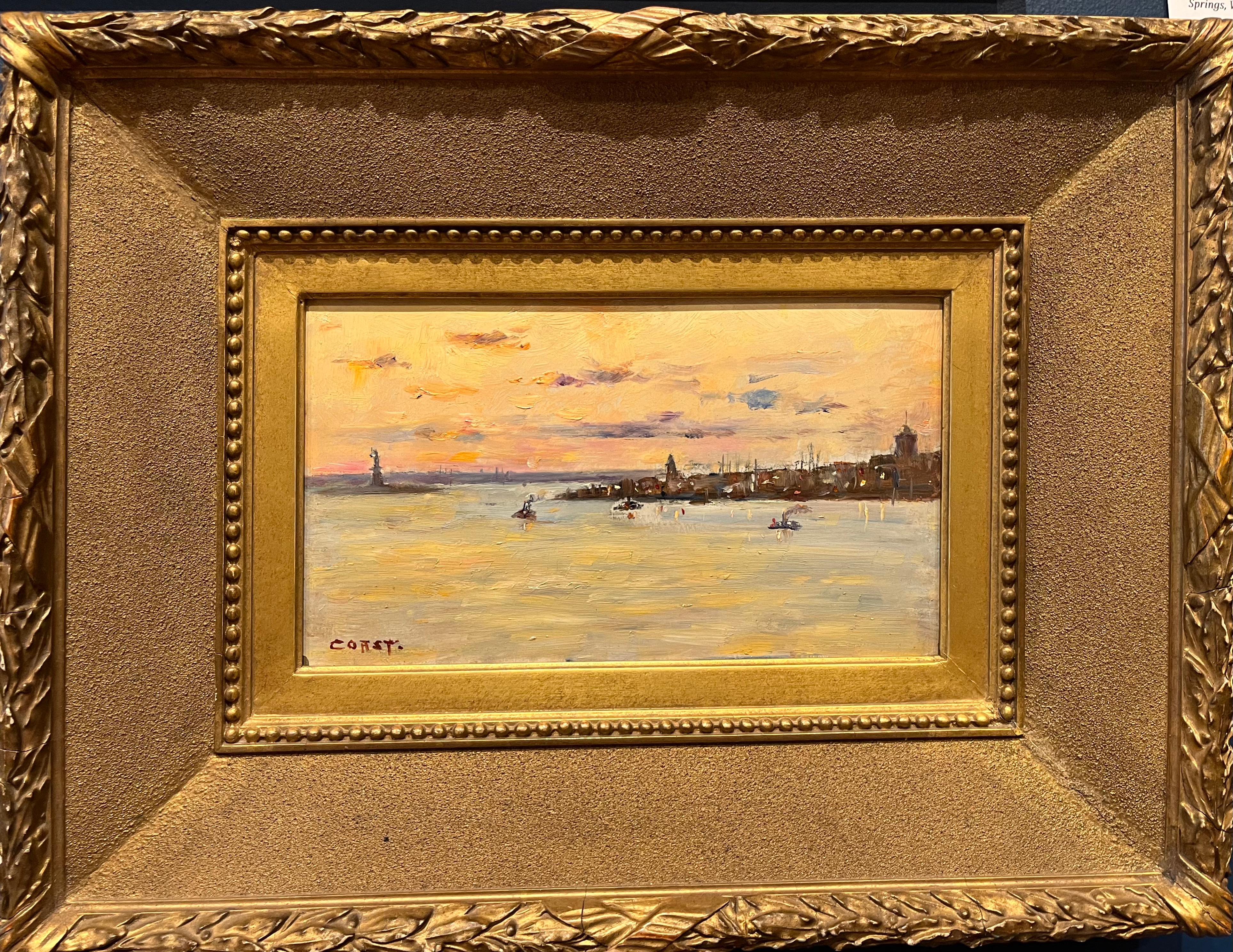 Oscar Regan Coast Landscape Painting – Landschaft von New York City, Ölgemälde mit Freiheitsstatue, New Yorker Hafen, NY