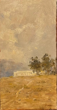 Antique Oil Landscape of House and Tree