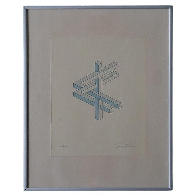 Oscar Reutersvärd, Impossible Figures, Color Lithograph, Framed For Sale