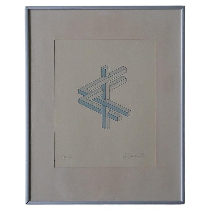 Oscar Reutersvärd, Impossible Figures, Color Lithograph, Framed