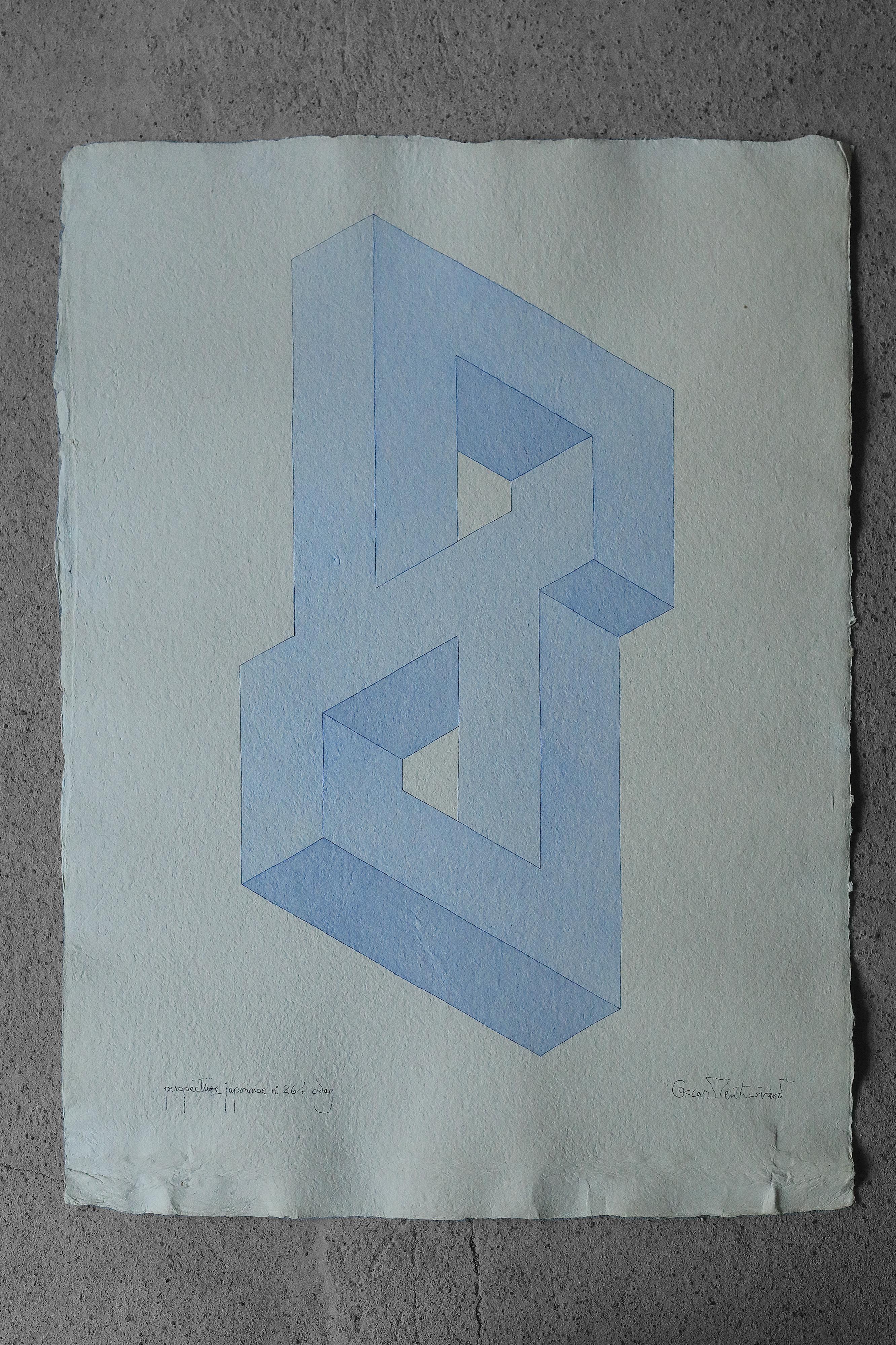 Oscar Reutersvärd, Perspective Japonaise No. 264, Aquarell auf Japanpapier (Skandinavische Moderne) im Angebot