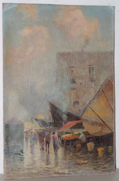 Oscar Ricciardi (Italian, 1864-1935)  Market Scene Oil Painting c.1920