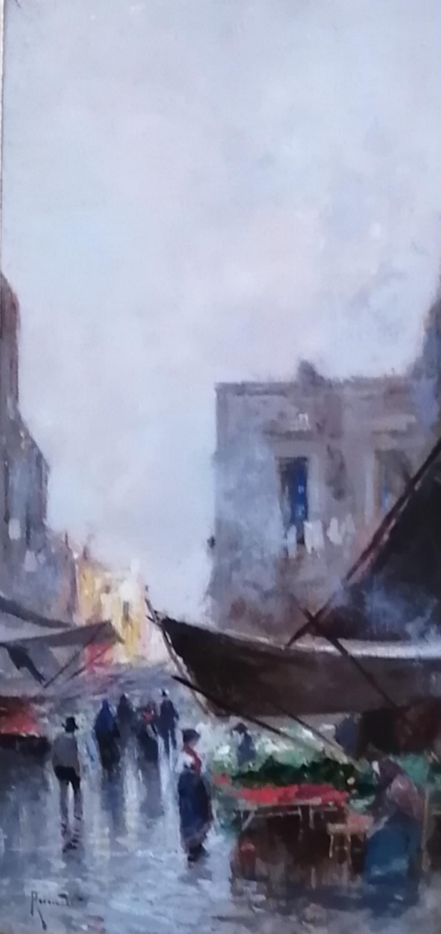 Landscape Painting Oscar Ricciardi - Place du marché animée