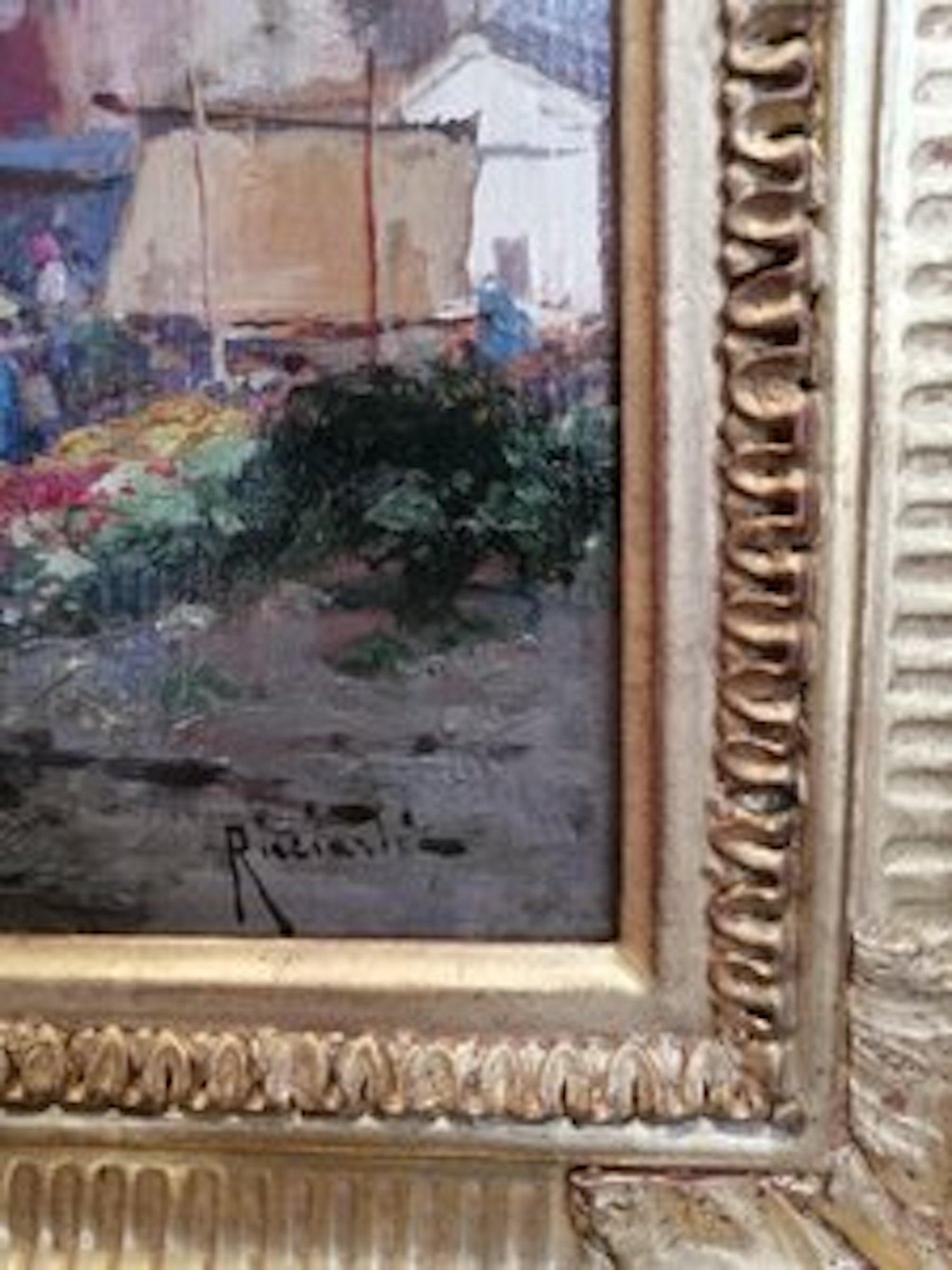 Animada Plaza de Nápoles con Mercado - Painting Impresionista de Oscar Ricciardi